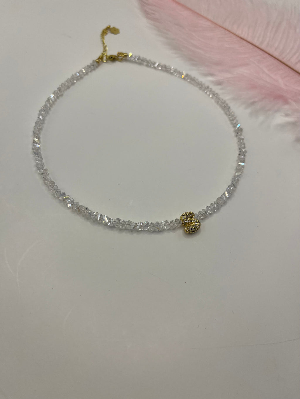 Initial Charm Clear Crystal Necklace – 18K Gold Plated, Cubic Zirconia