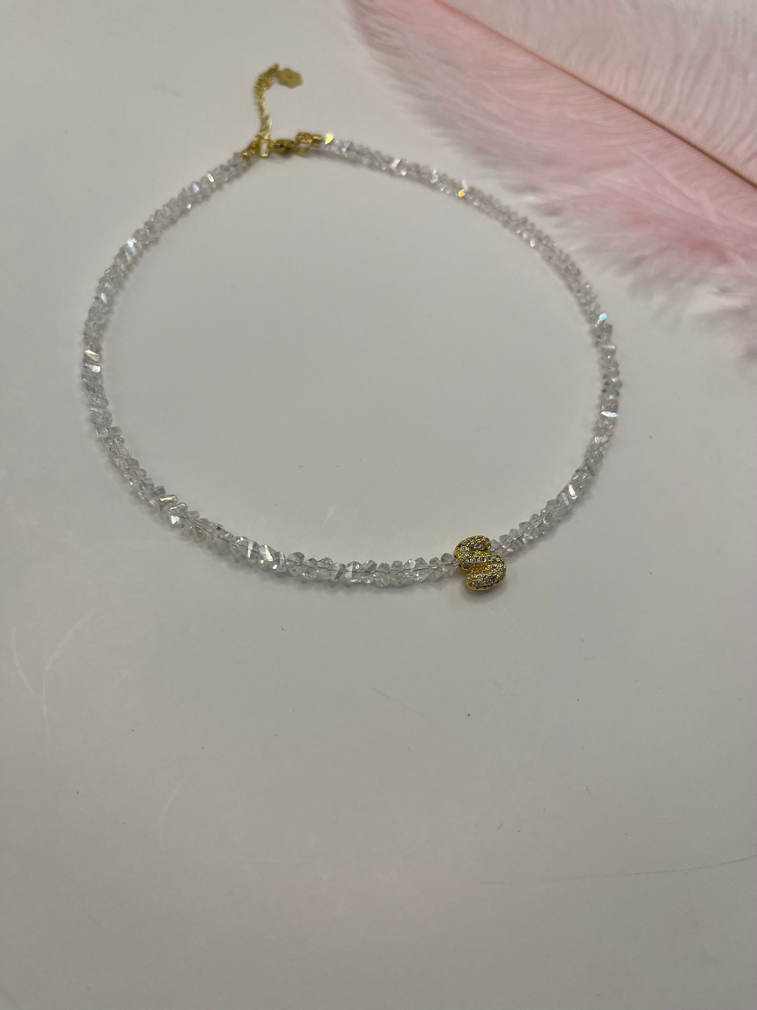 Initial Charm Clear Crystal Necklace – 18K Gold Plated, Cubic Zirconia