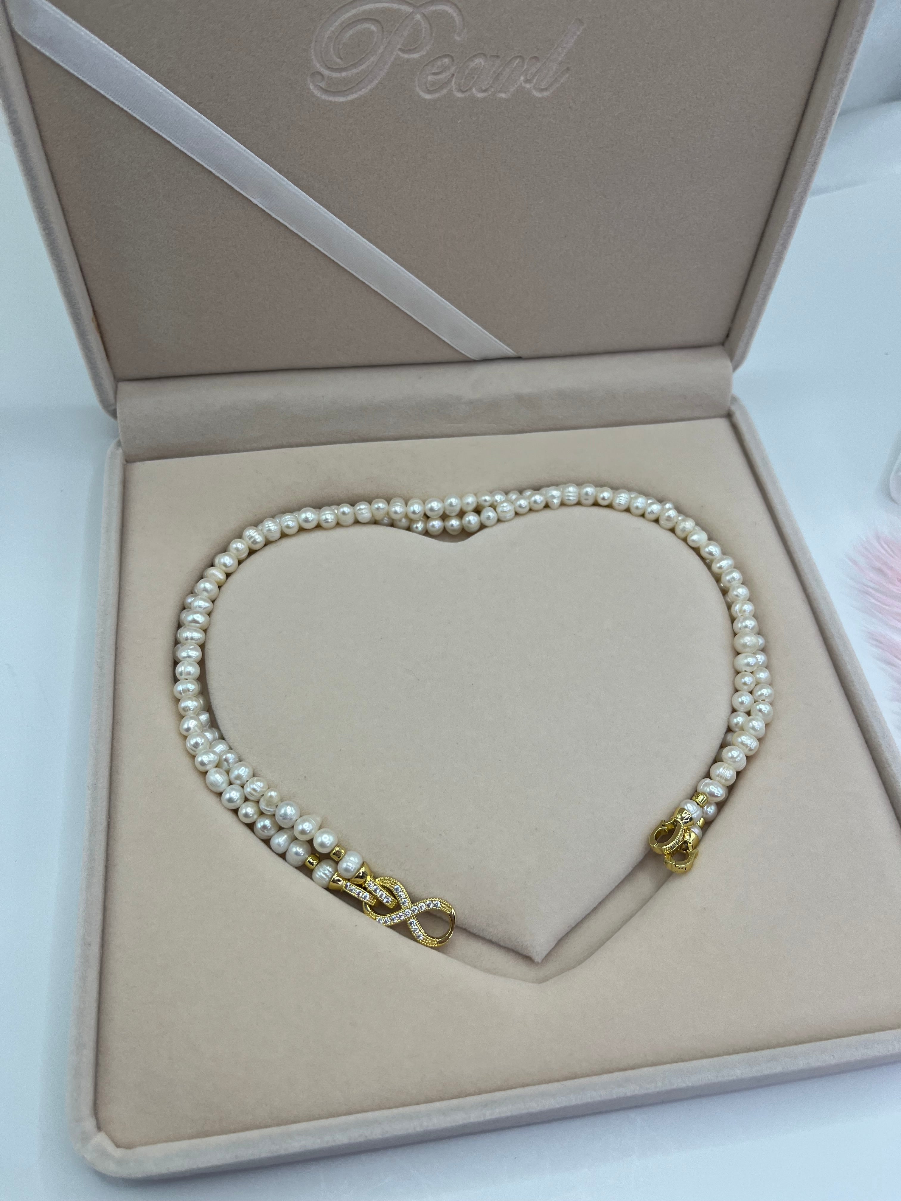 Pearl Choker Necklace : 18K Gold Plated Zirconia Clasp