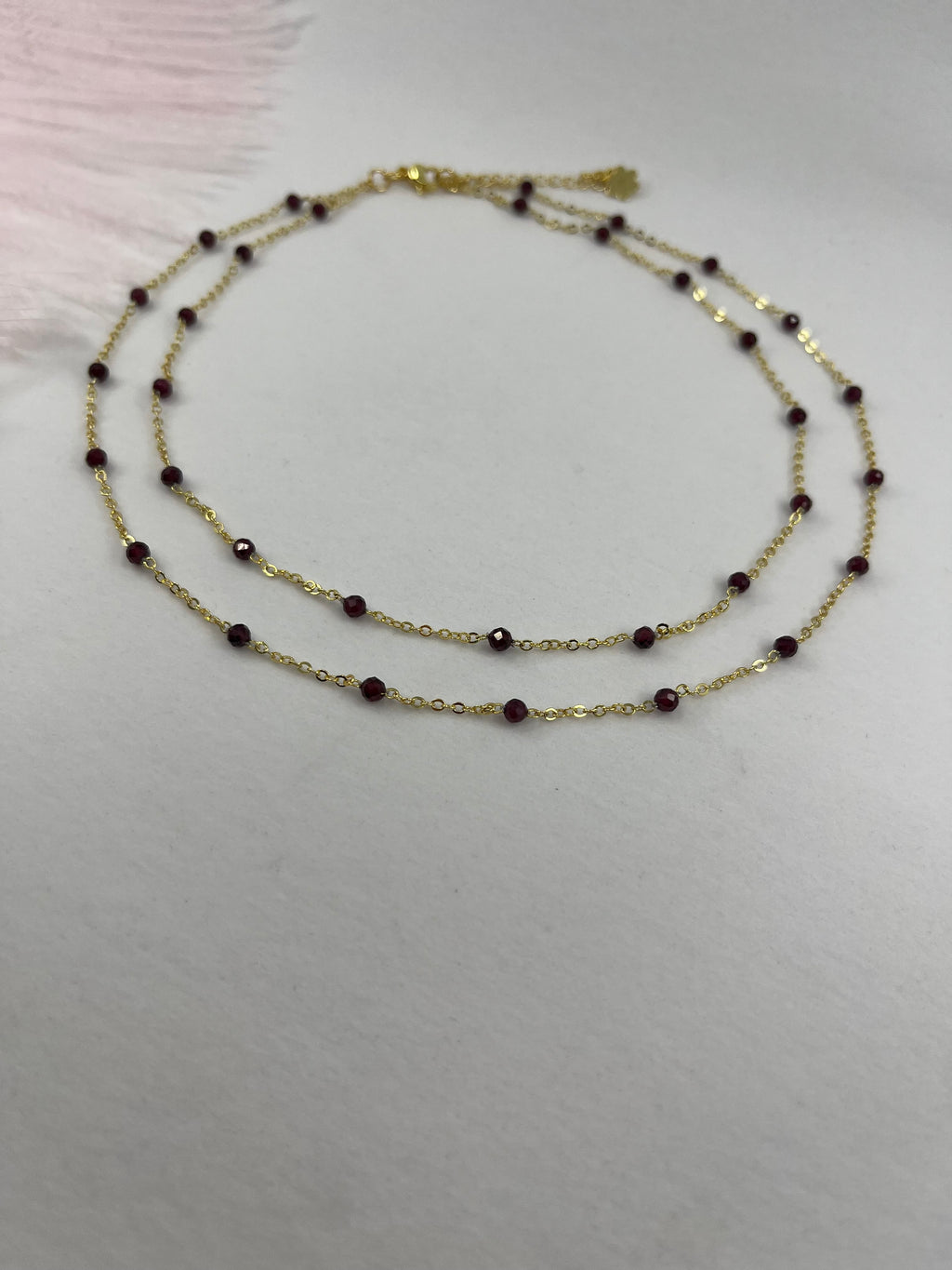 Layered Garnet necklace , 18K gold clasp