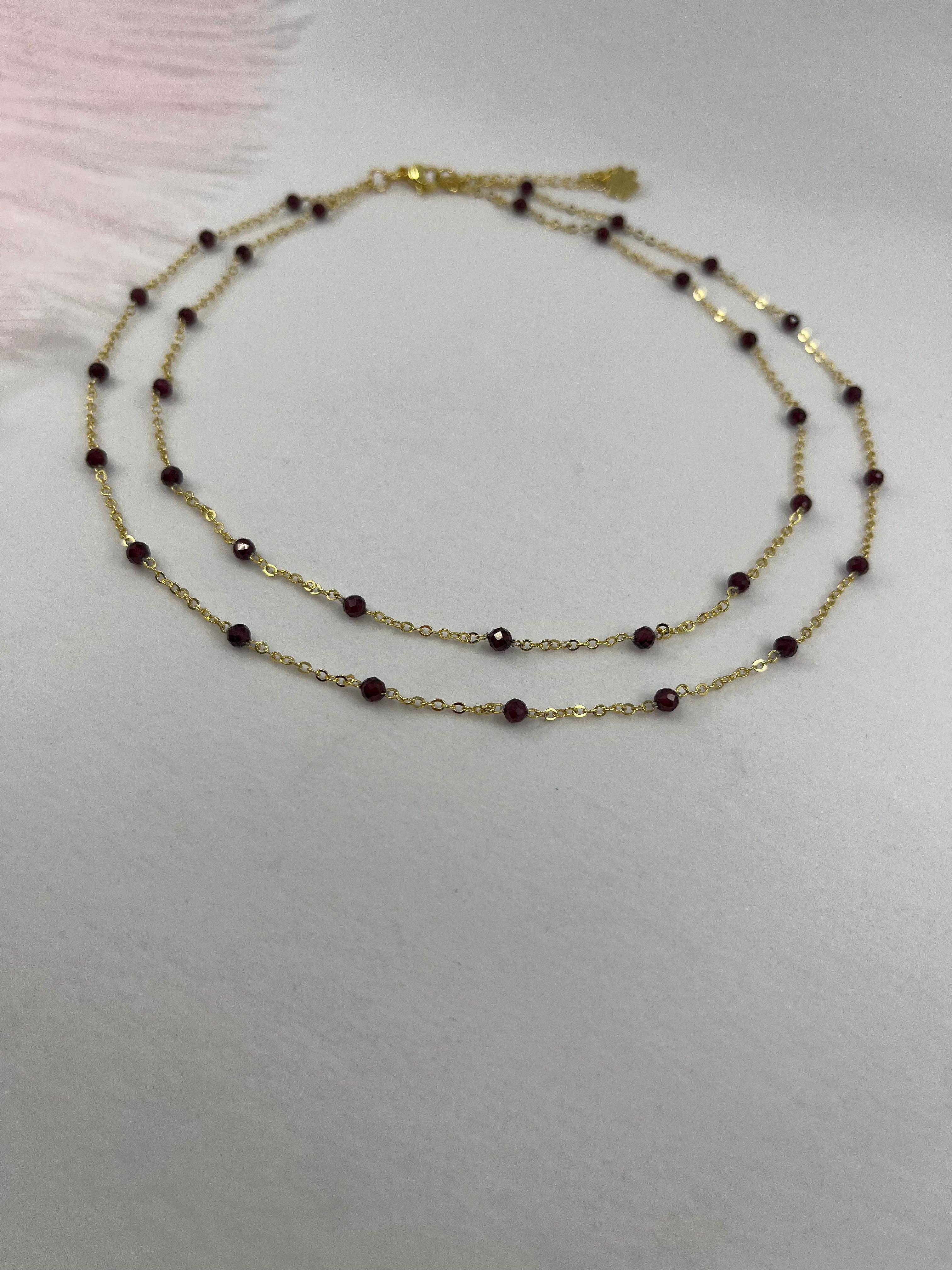 Layered Garnet necklace , 18K gold clasp
