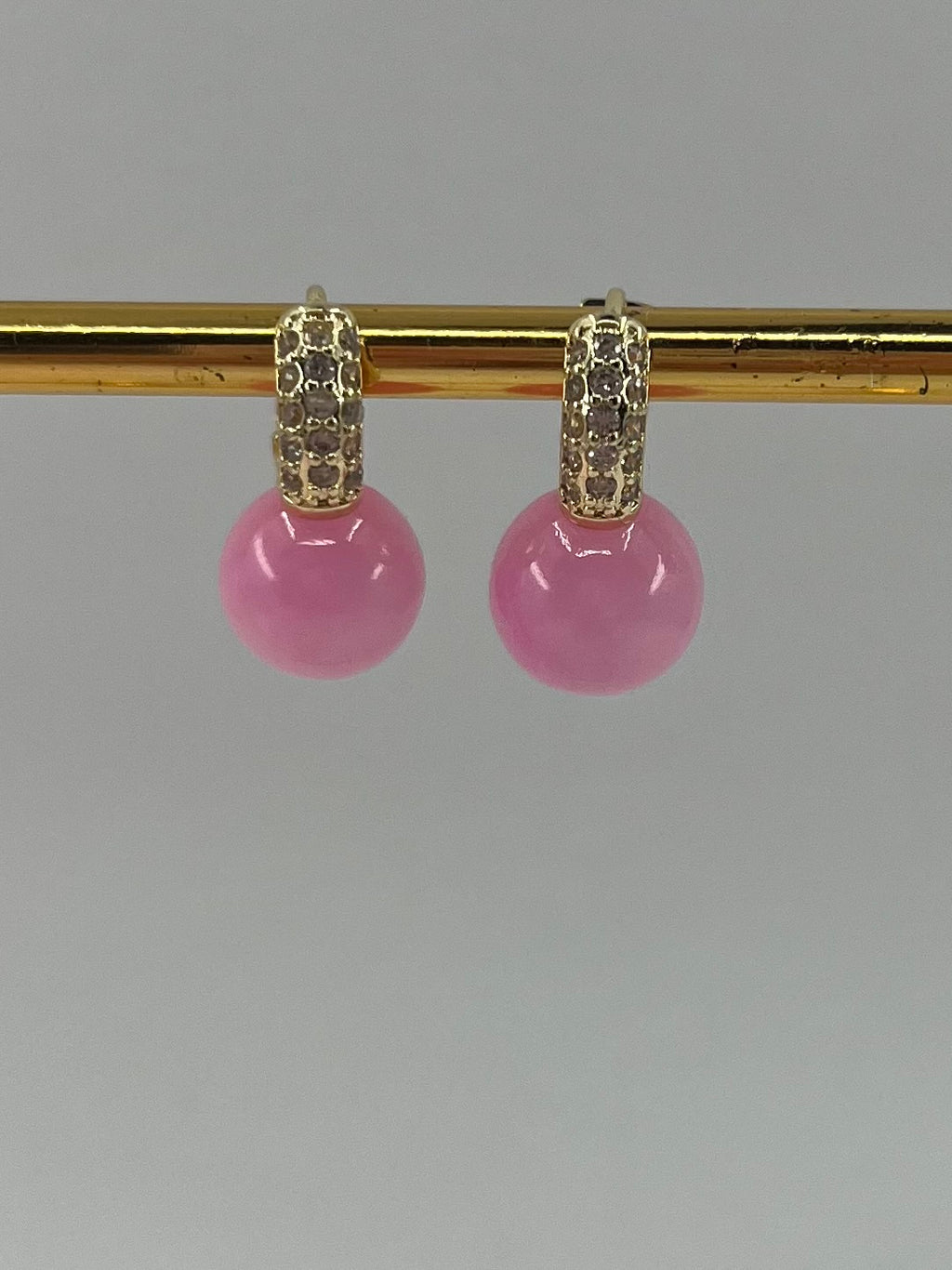 Natural pink Jade Gold Zirconia Earrings