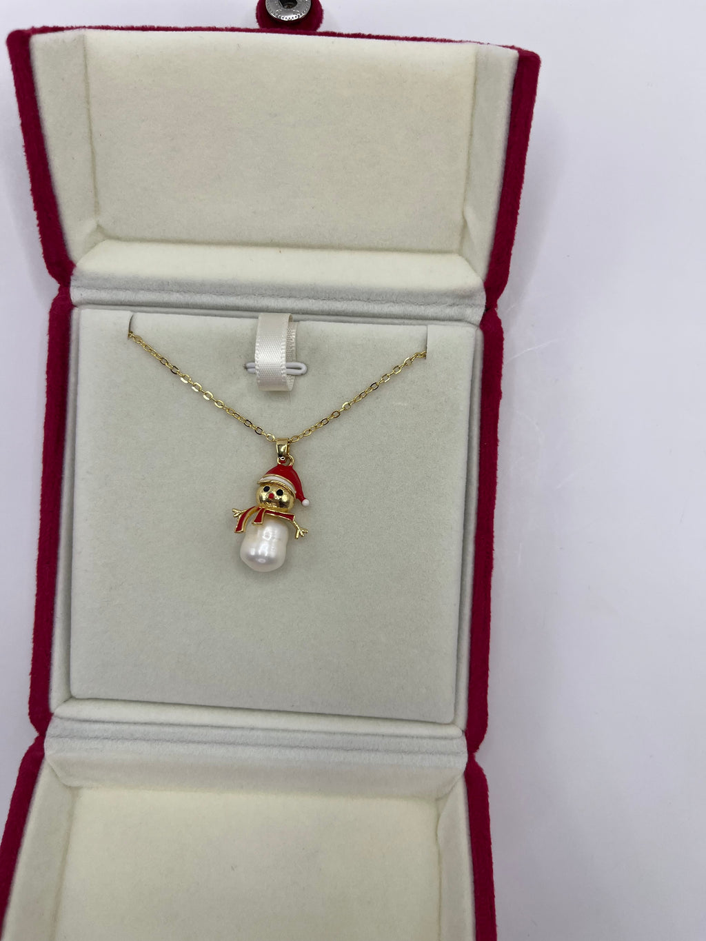Natural freshwater Pearl Snowman Necklace: 18K Gold Plated Christmas Pendant
, including velvet box