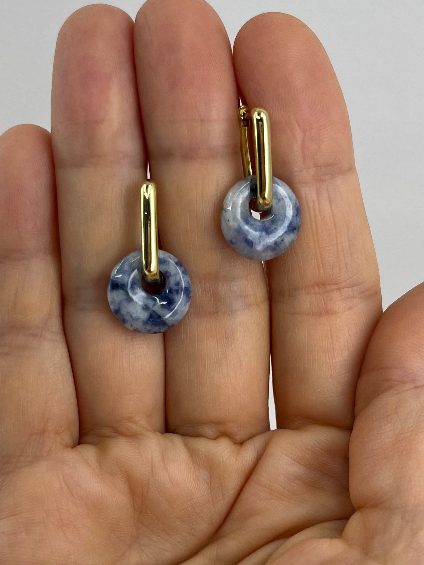 Blue spot jasper donut Earrings, 18K Gold Plated