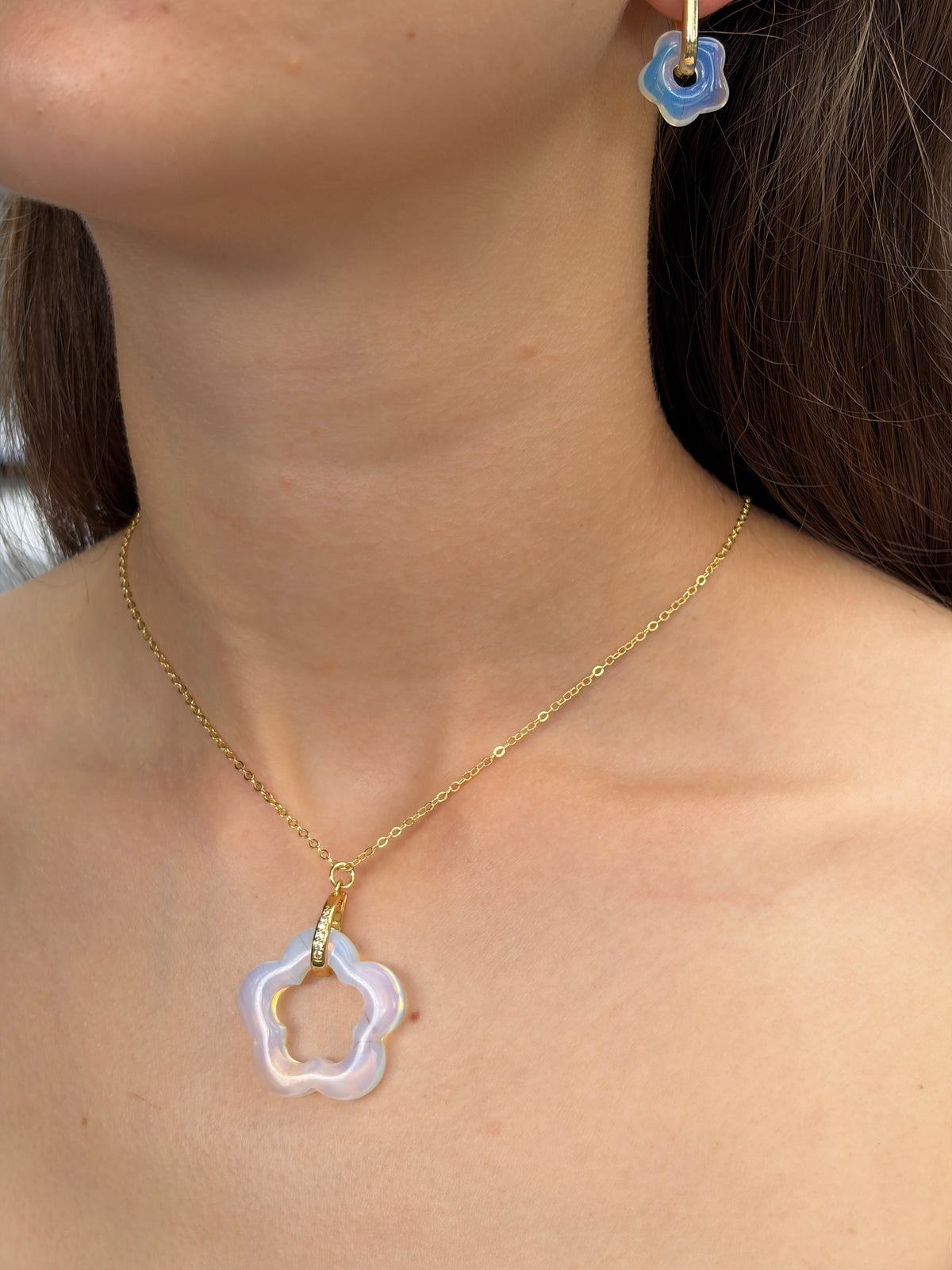 Opalite Flower Earrings and necklace,18K Gold Plated