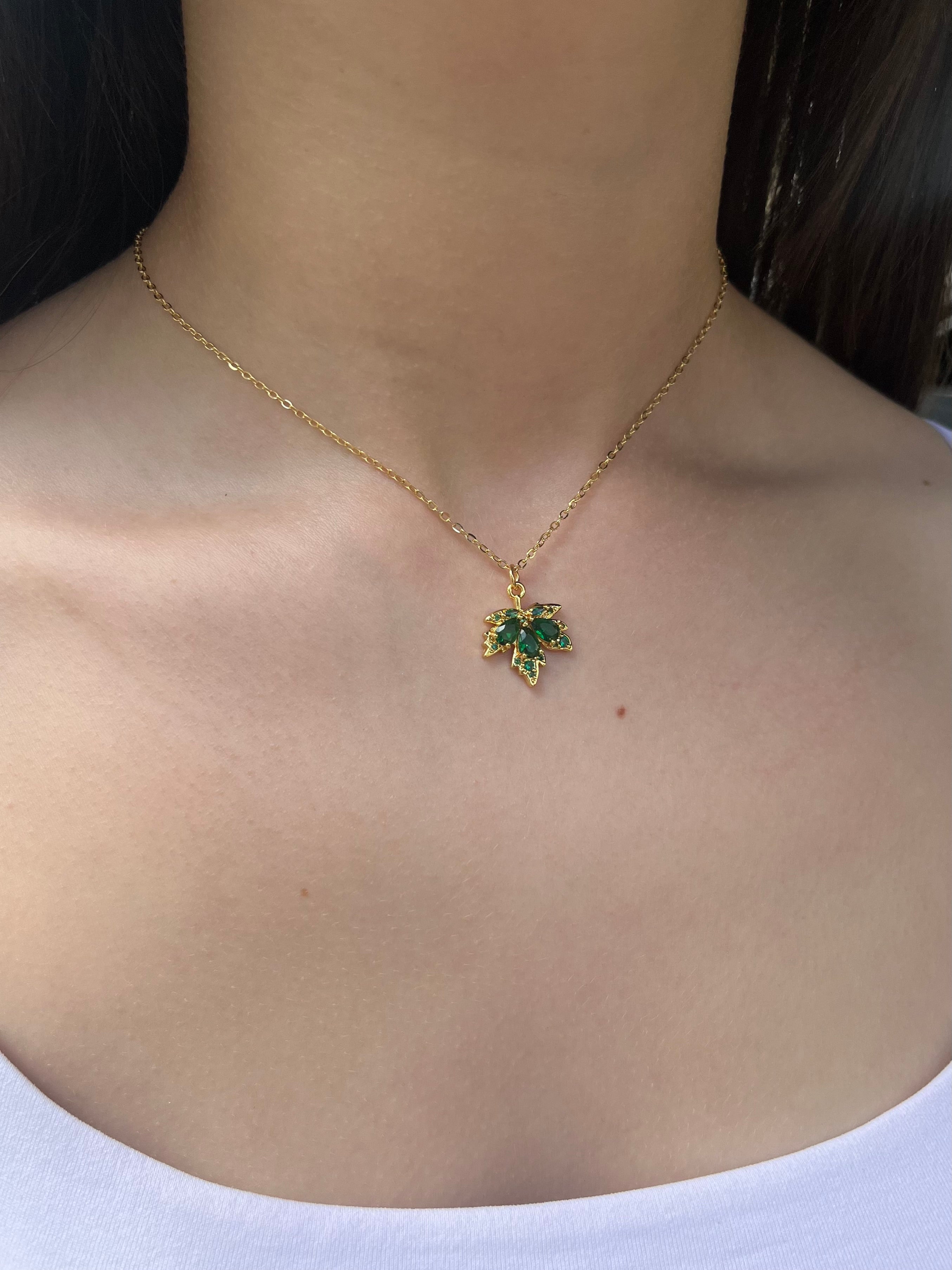 Necklace with 18K Gold maple leaf pendant
