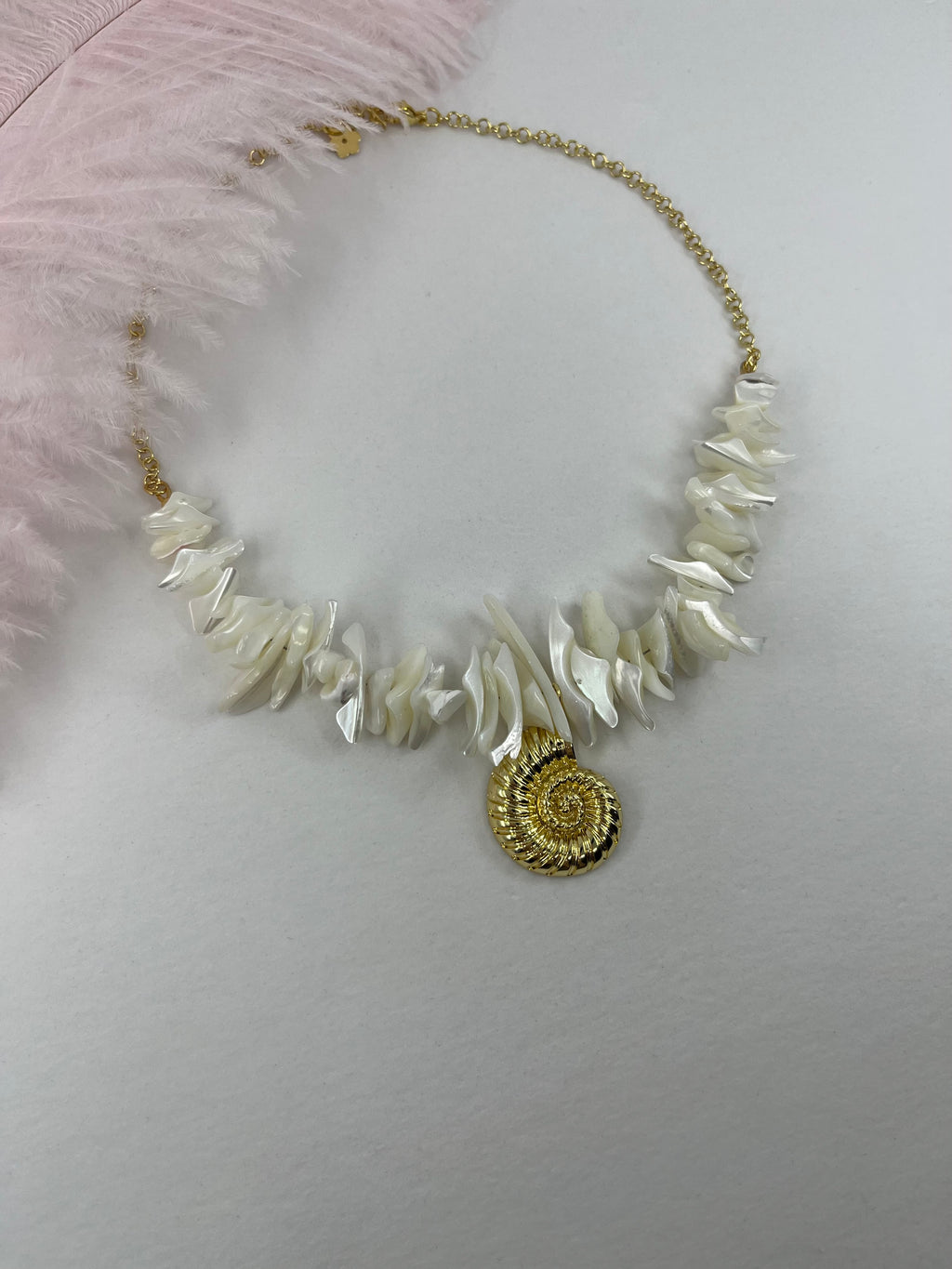 Natural Trochid Shell Necklace with Conch Charm, 18K Gold Plated