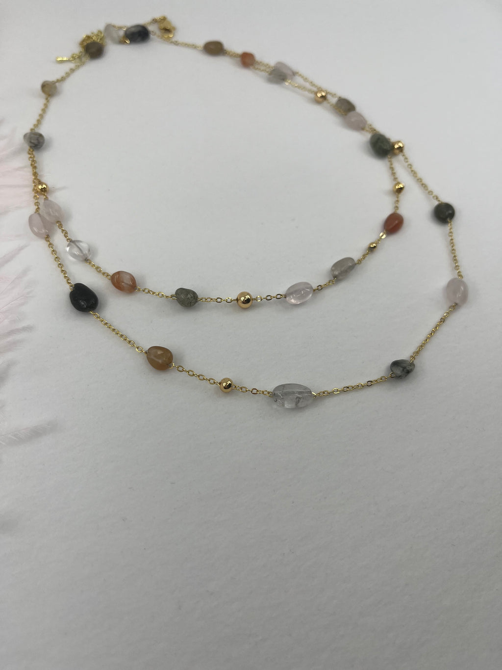 Layered Rutilated Quartz Necklace: 18K Gold Plated Chain