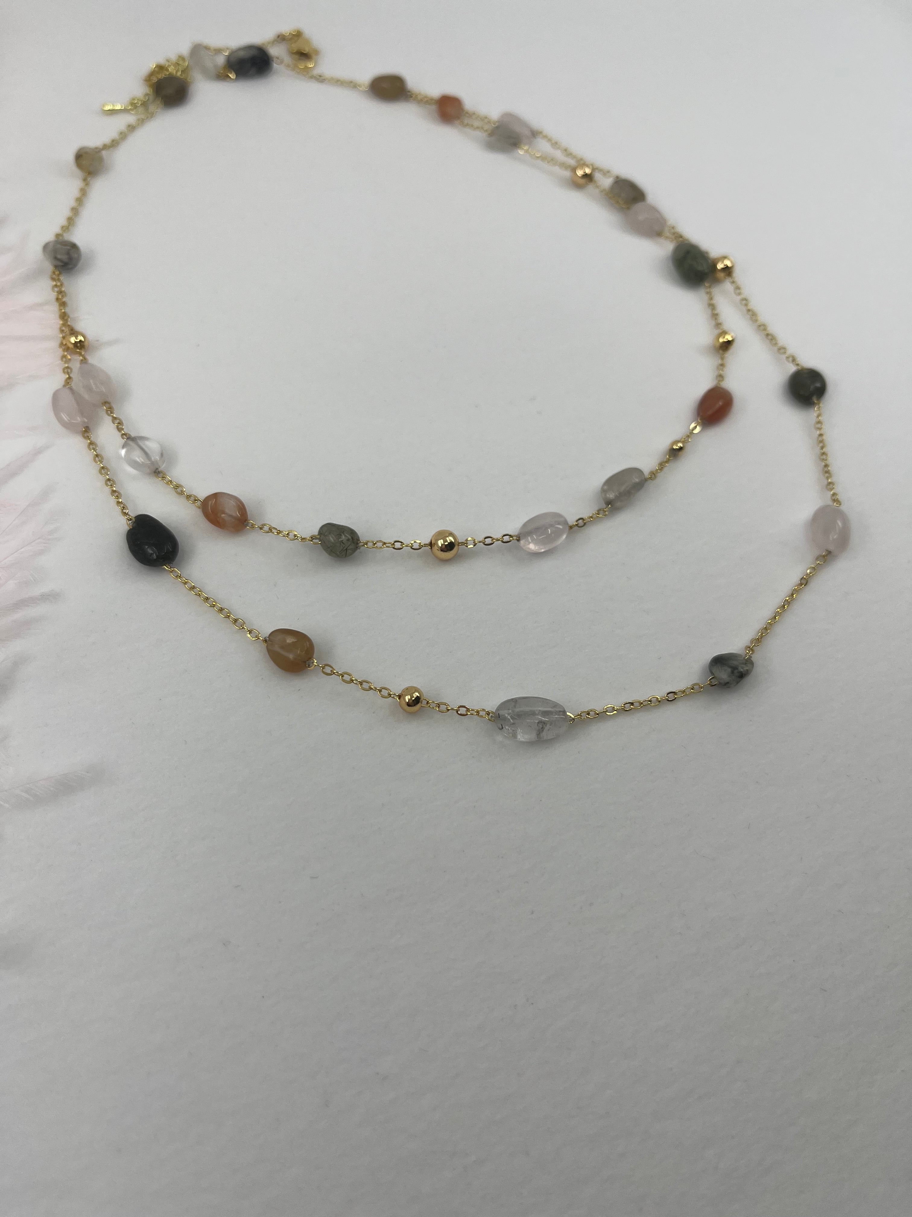 Layered Rutilated Quartz Necklace: 18K Gold Plated Chain