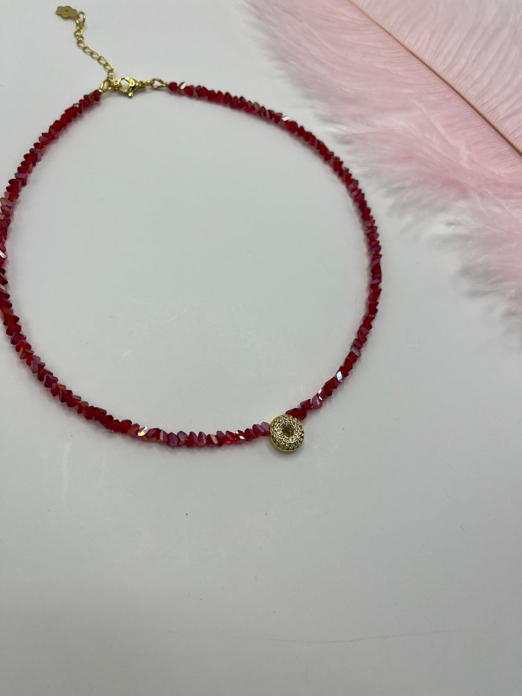 Initial Charm Red Crystal Necklace – 18K Gold Plated, Cubic Zirconia
