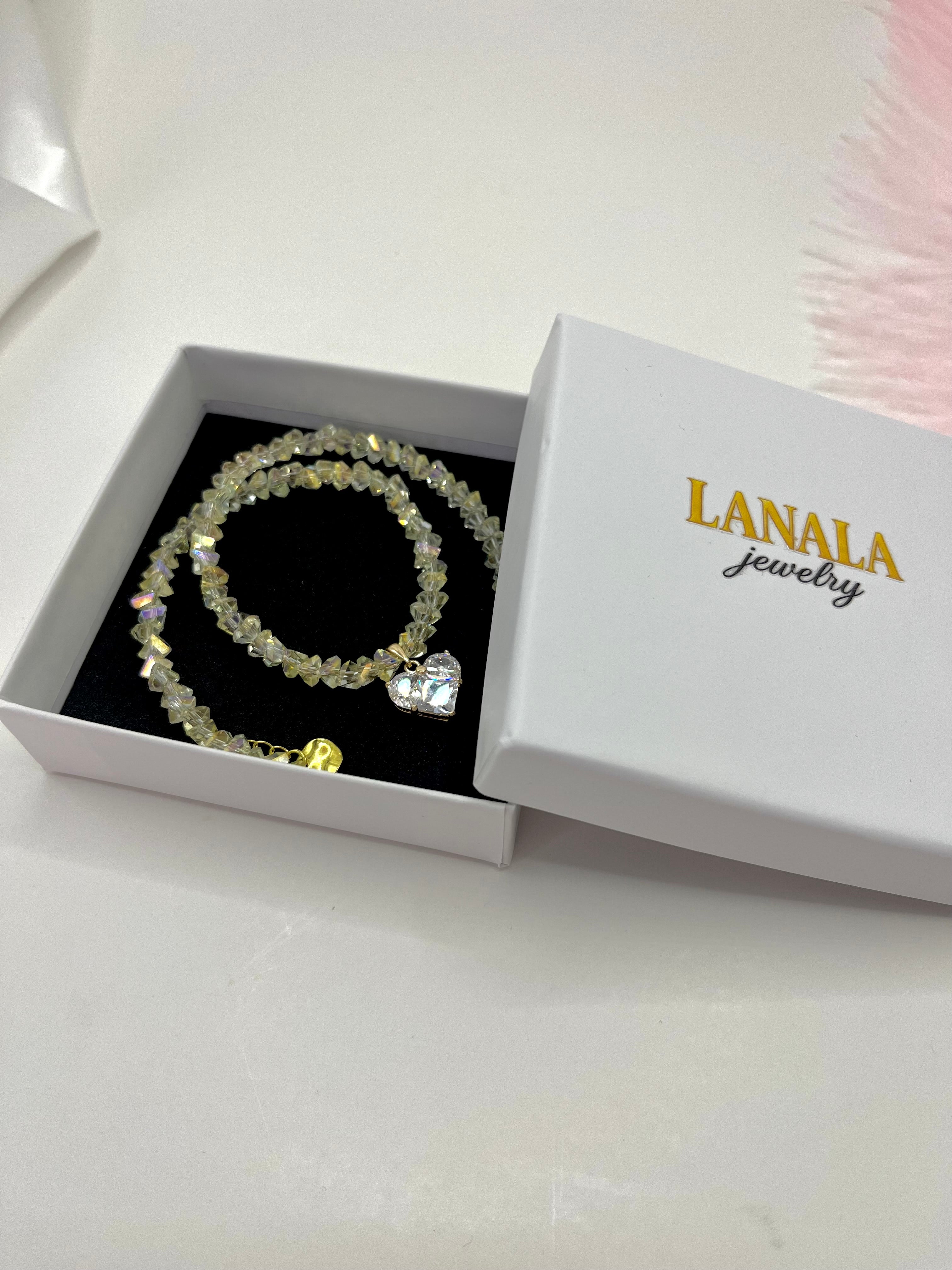 Crystal Glass Bead Choker: 18K Gold Heart Pendant