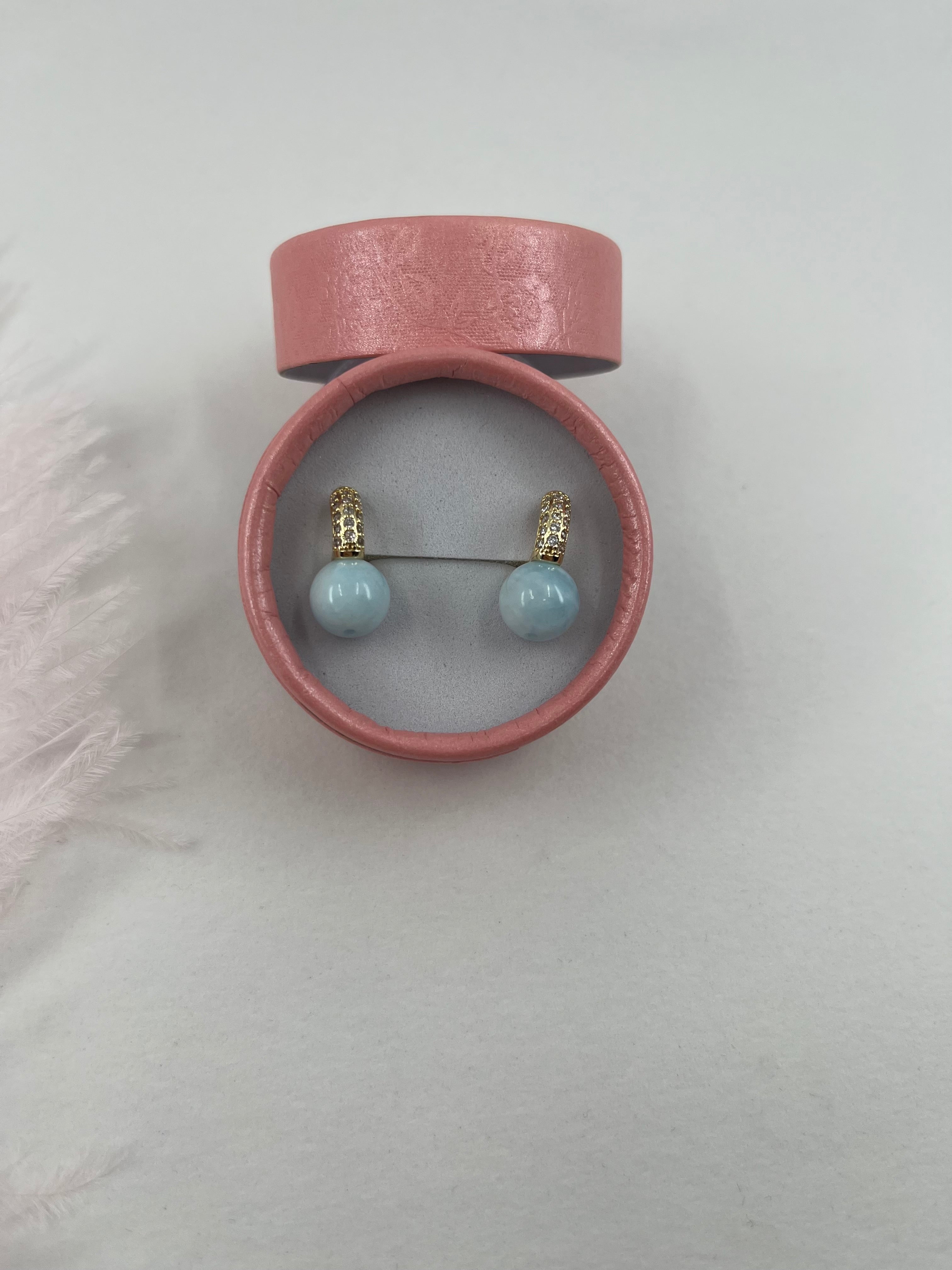 Natural light blue Jade Gold Zirconia Earrings