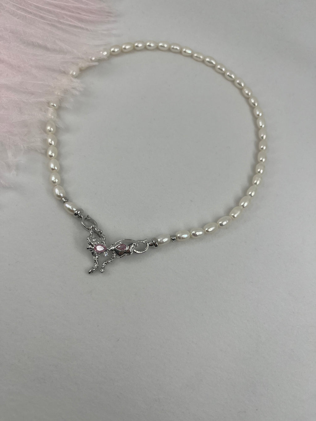Natural Pearl Necklace with butterfly Clasp