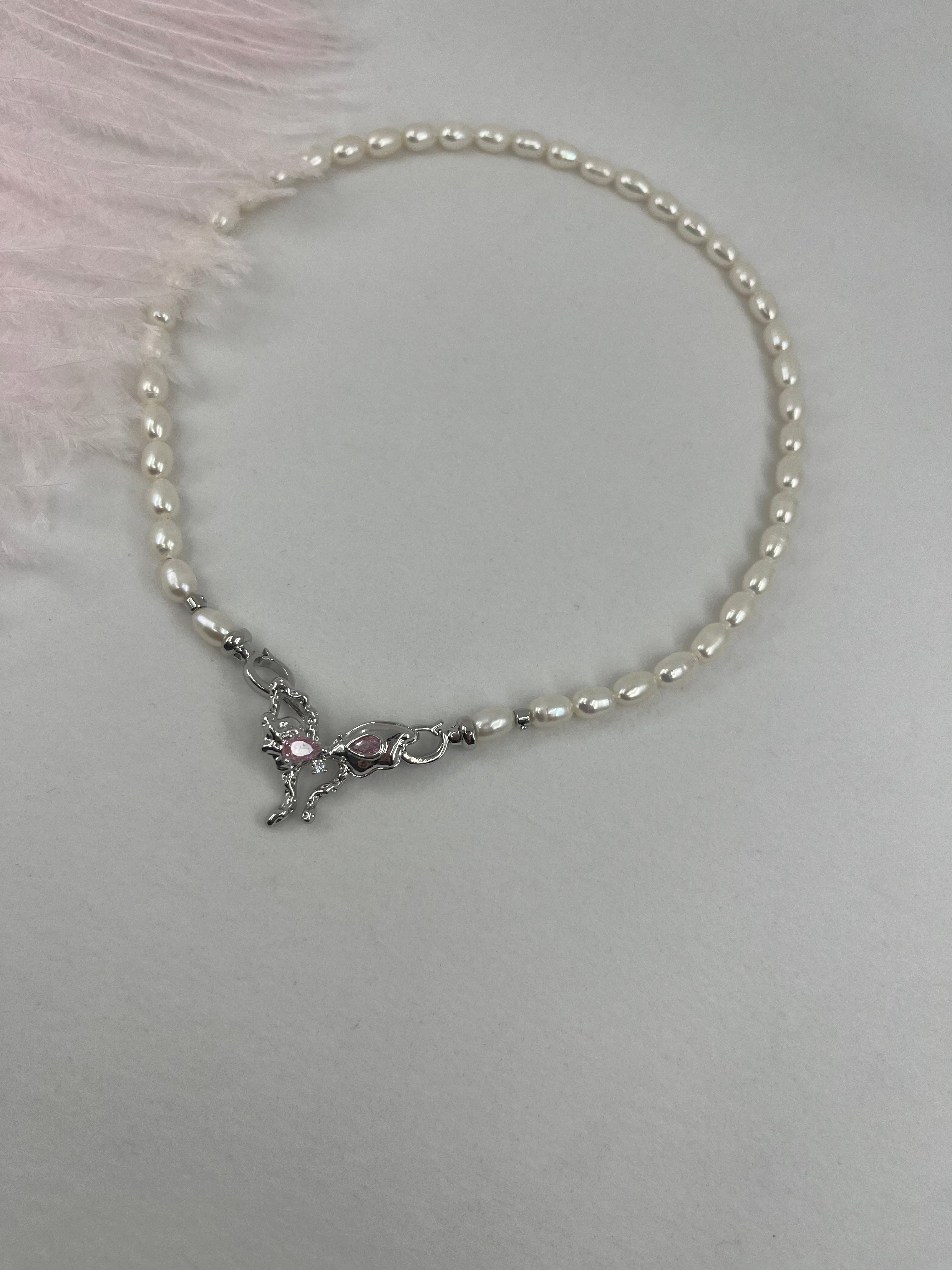 Natural Pearl Necklace with butterfly Clasp