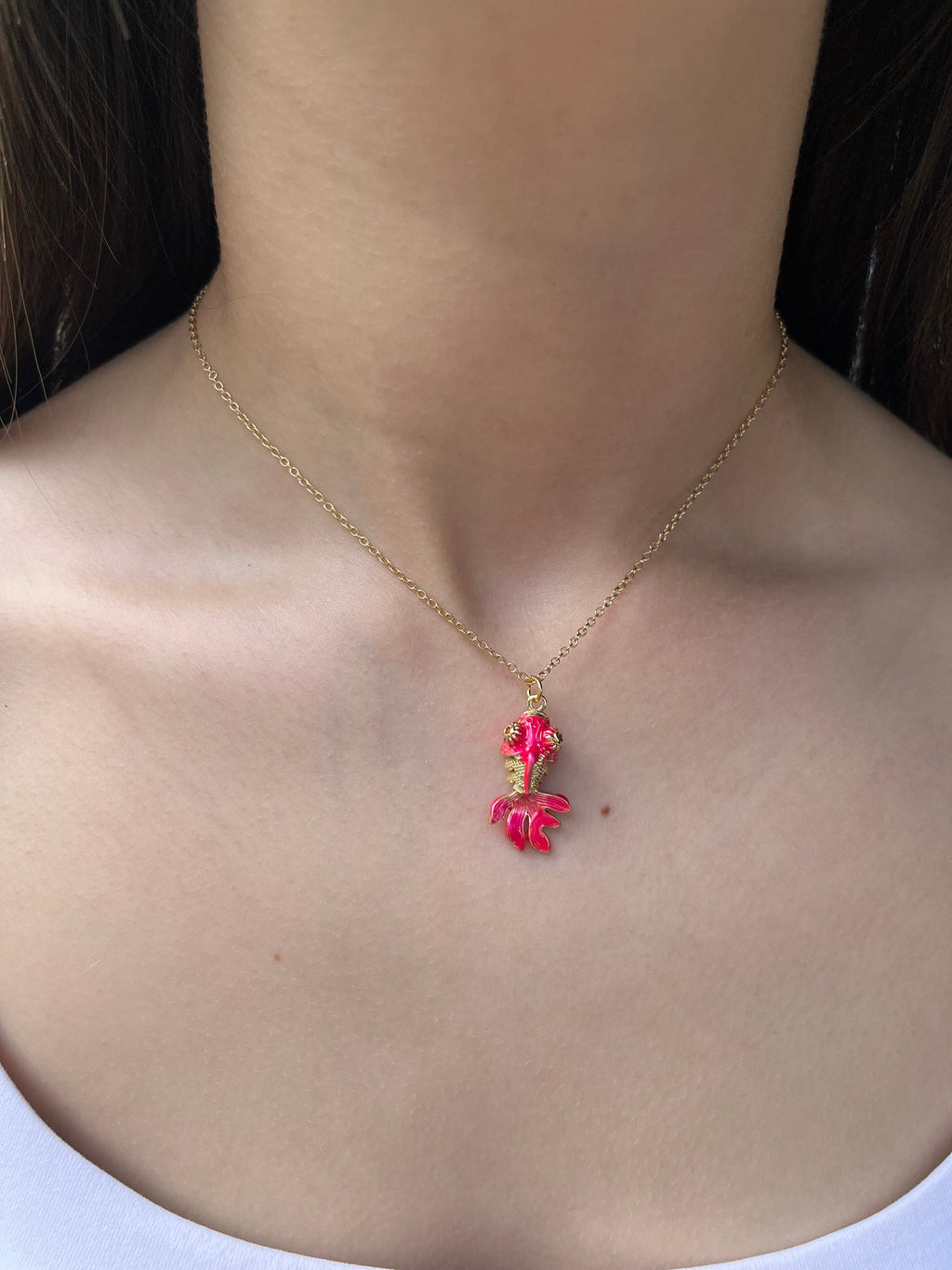 Fish enamel choker necklace, 18k gold plated