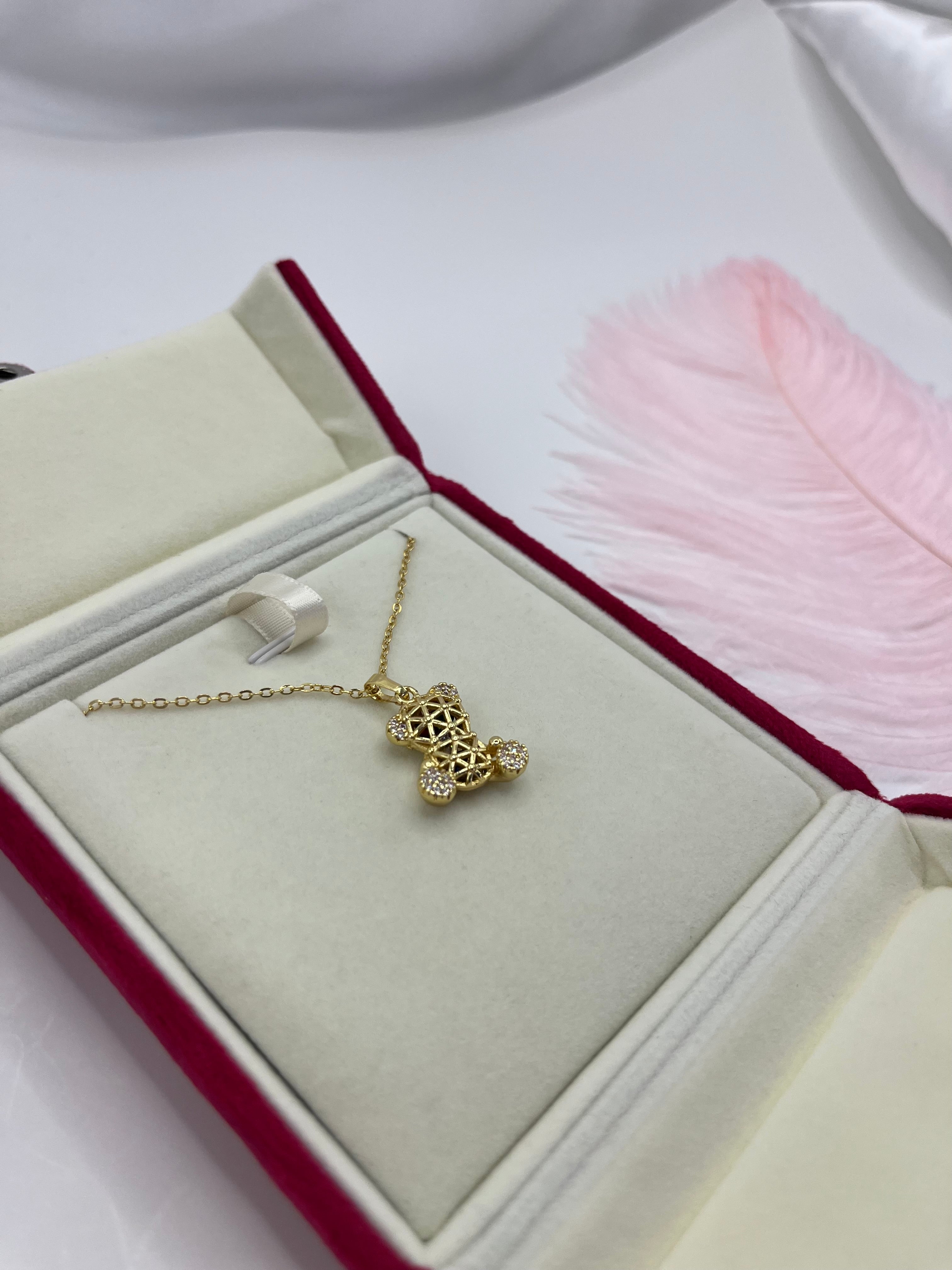 Teddy Bear Necklace, pendant  Real 16K Gold Plated