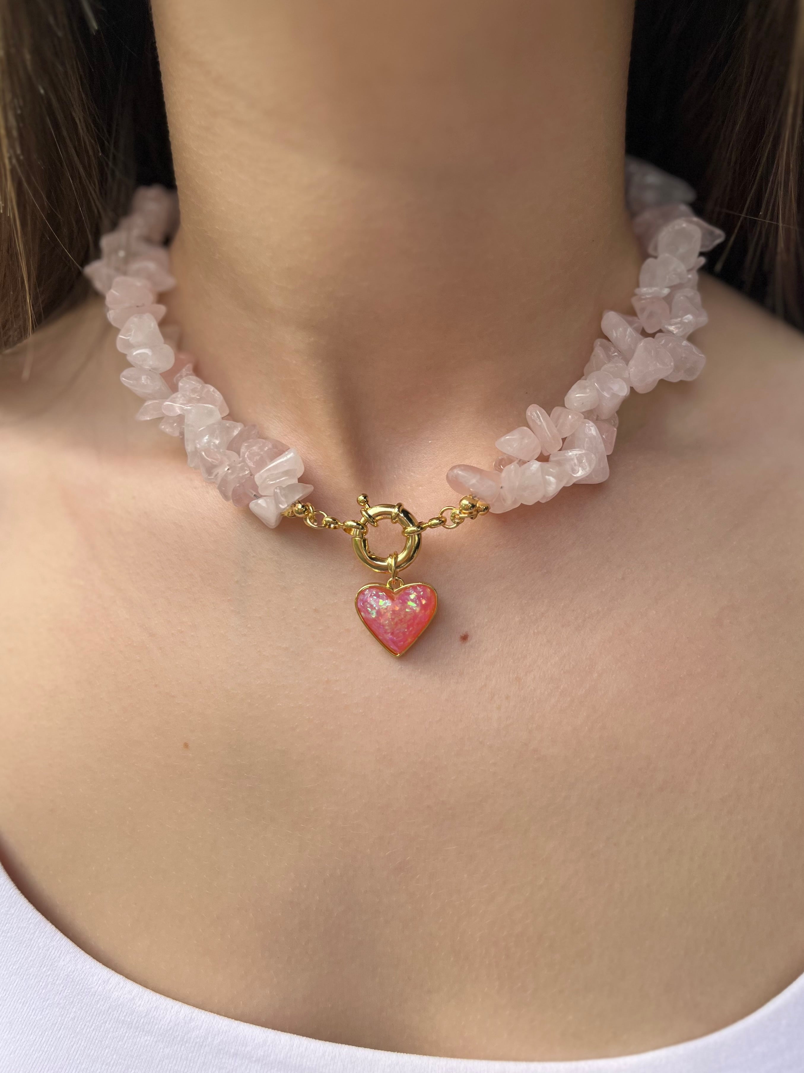 Natural Quartz Necklace with 18k gold Heart pendant