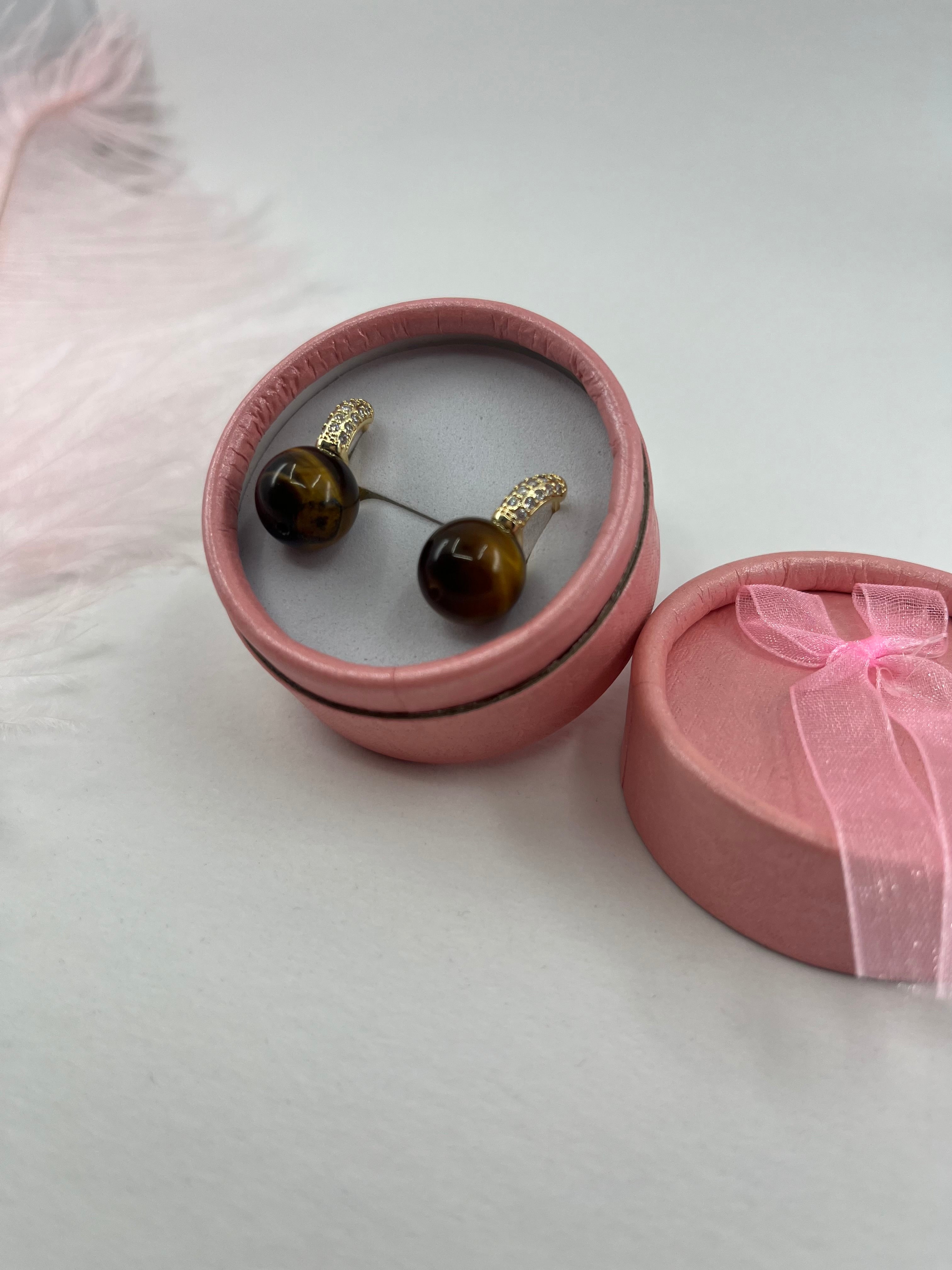 Natural Tiger eye Gold Zirconia Earrings
