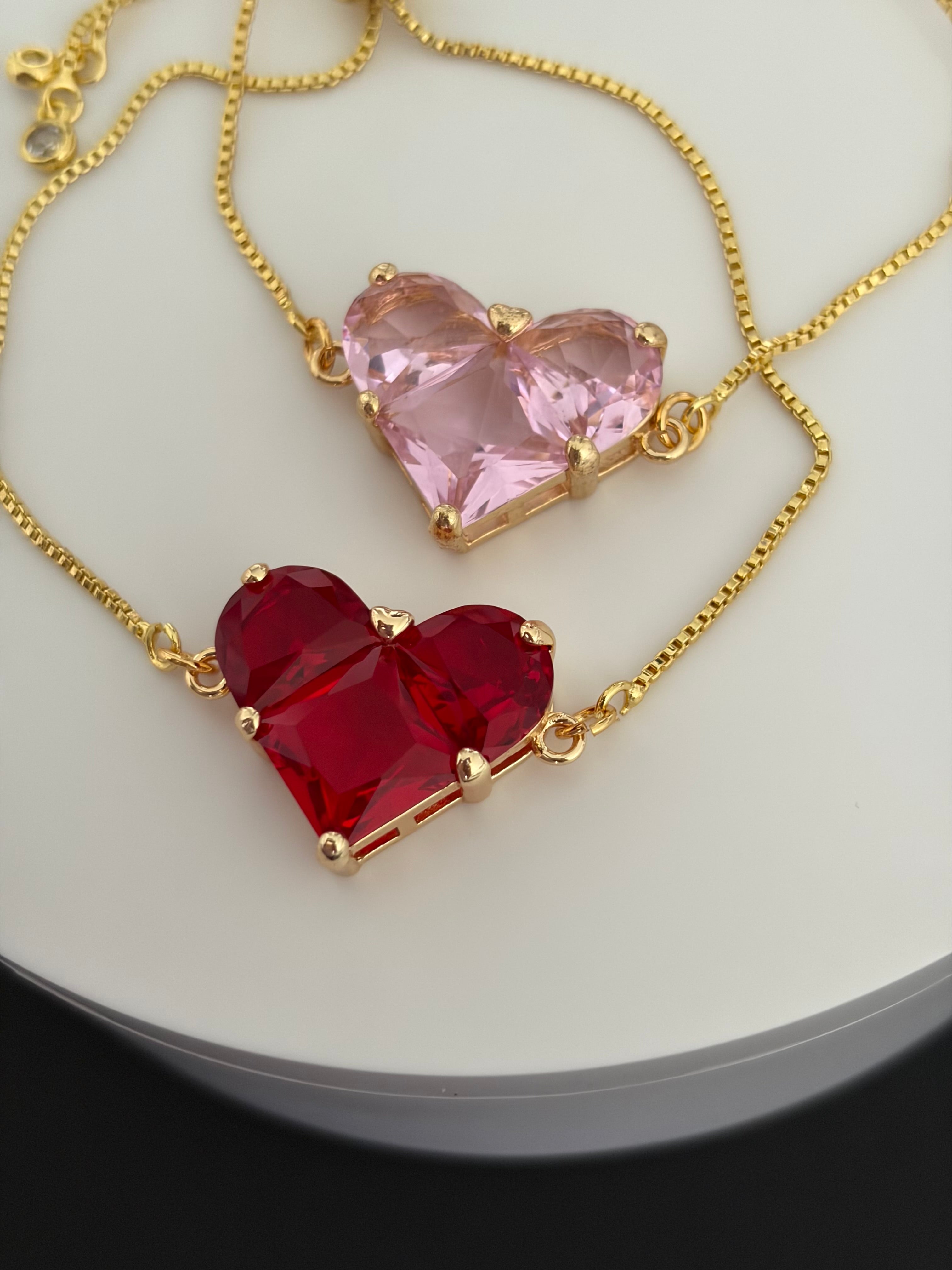 Zirconia heart bracelet with slider chain