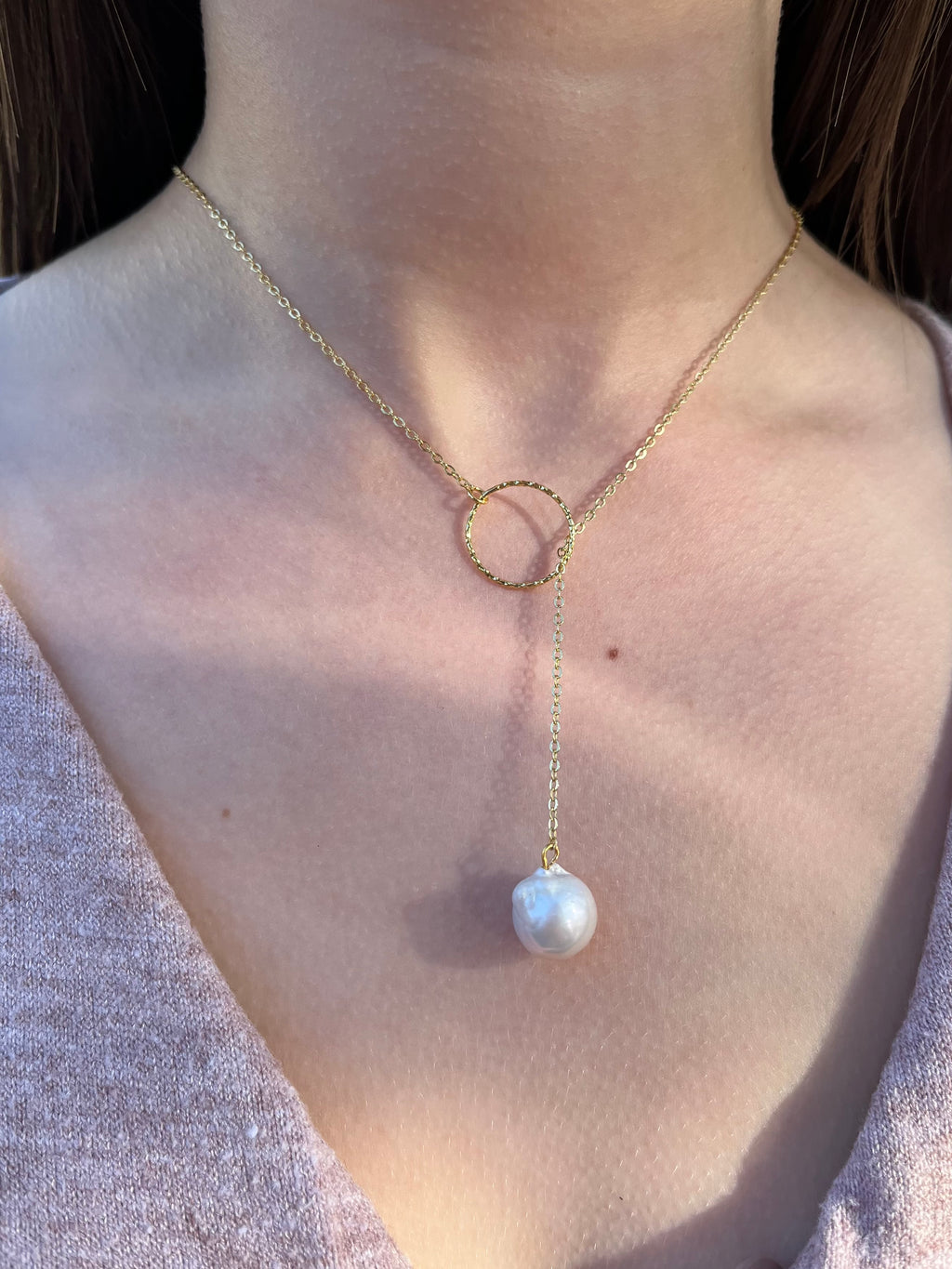 Baroque Pearl Y-Necklace, 18k gold plated
