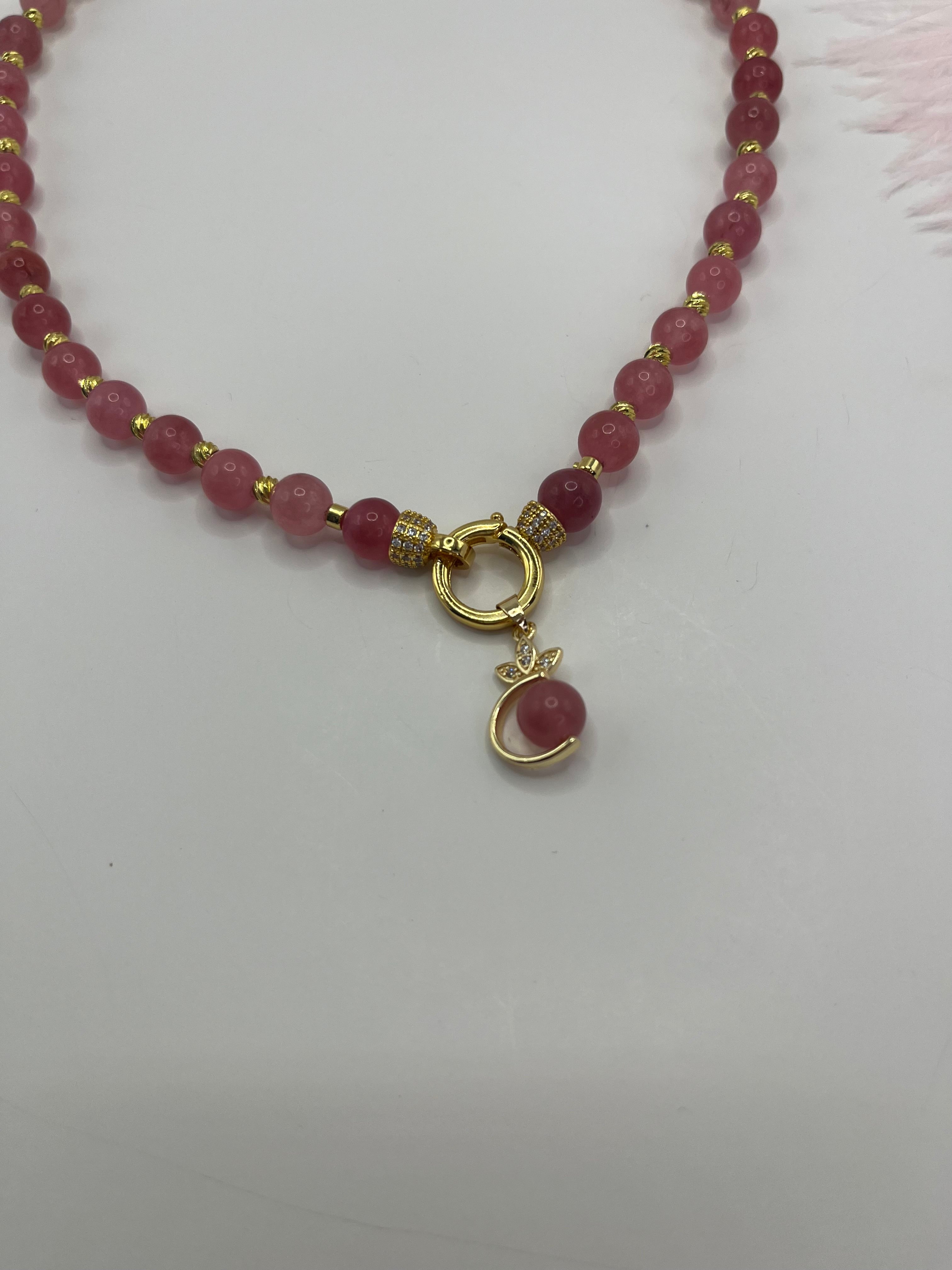 Strawberry Quartz Necklace with pendant: 18K Gold Plated Pendant