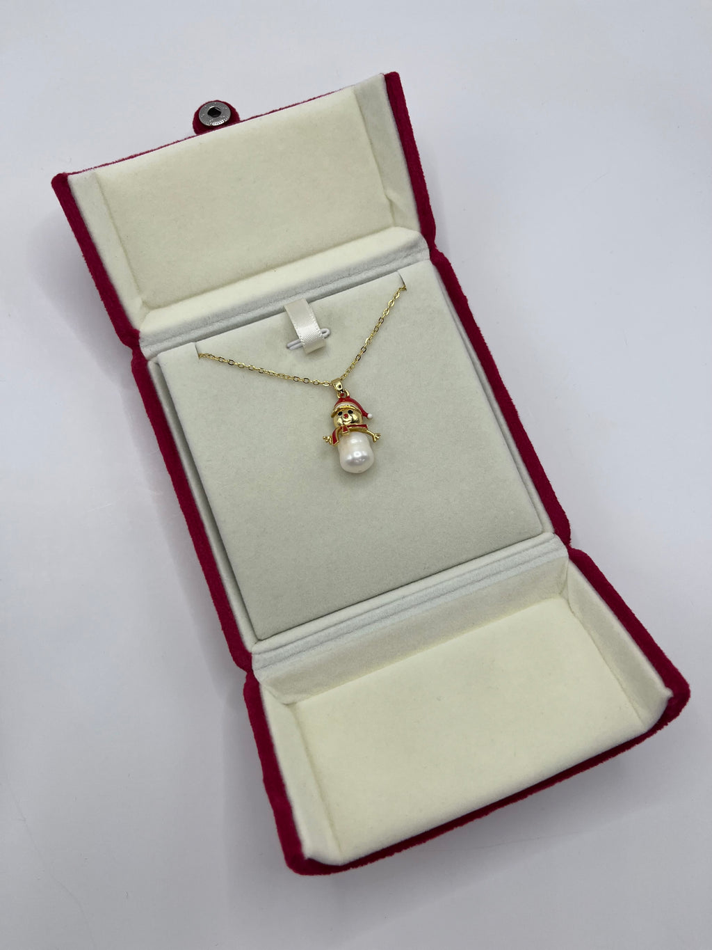 Natural freshwater Pearl Snowman Necklace: 18K Gold Plated Christmas Pendant
, including velvet box