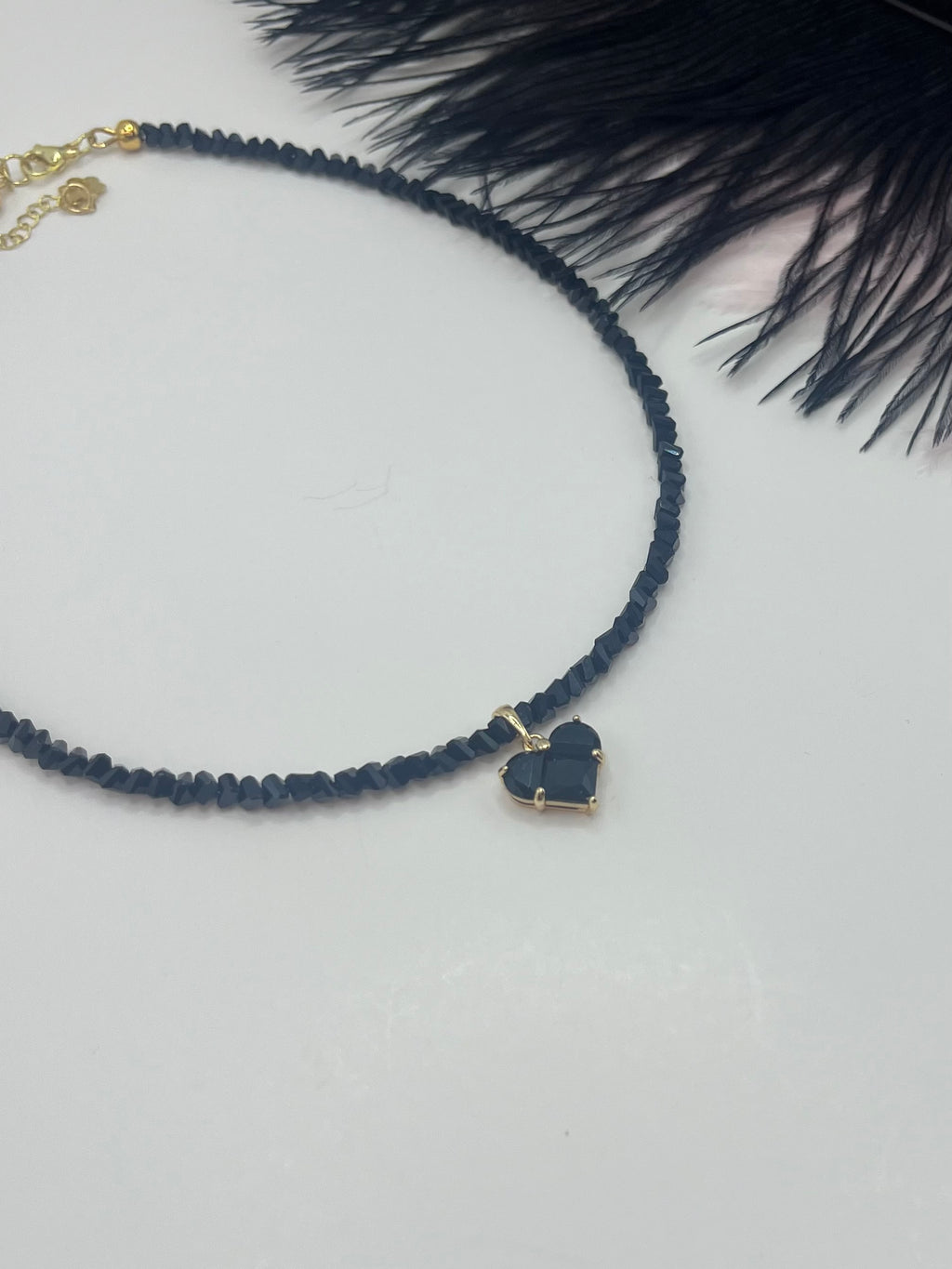 Heart Black Crystal Choker Necklace – 18K Gold Plated, Cubic Zirconia, Nickel Free