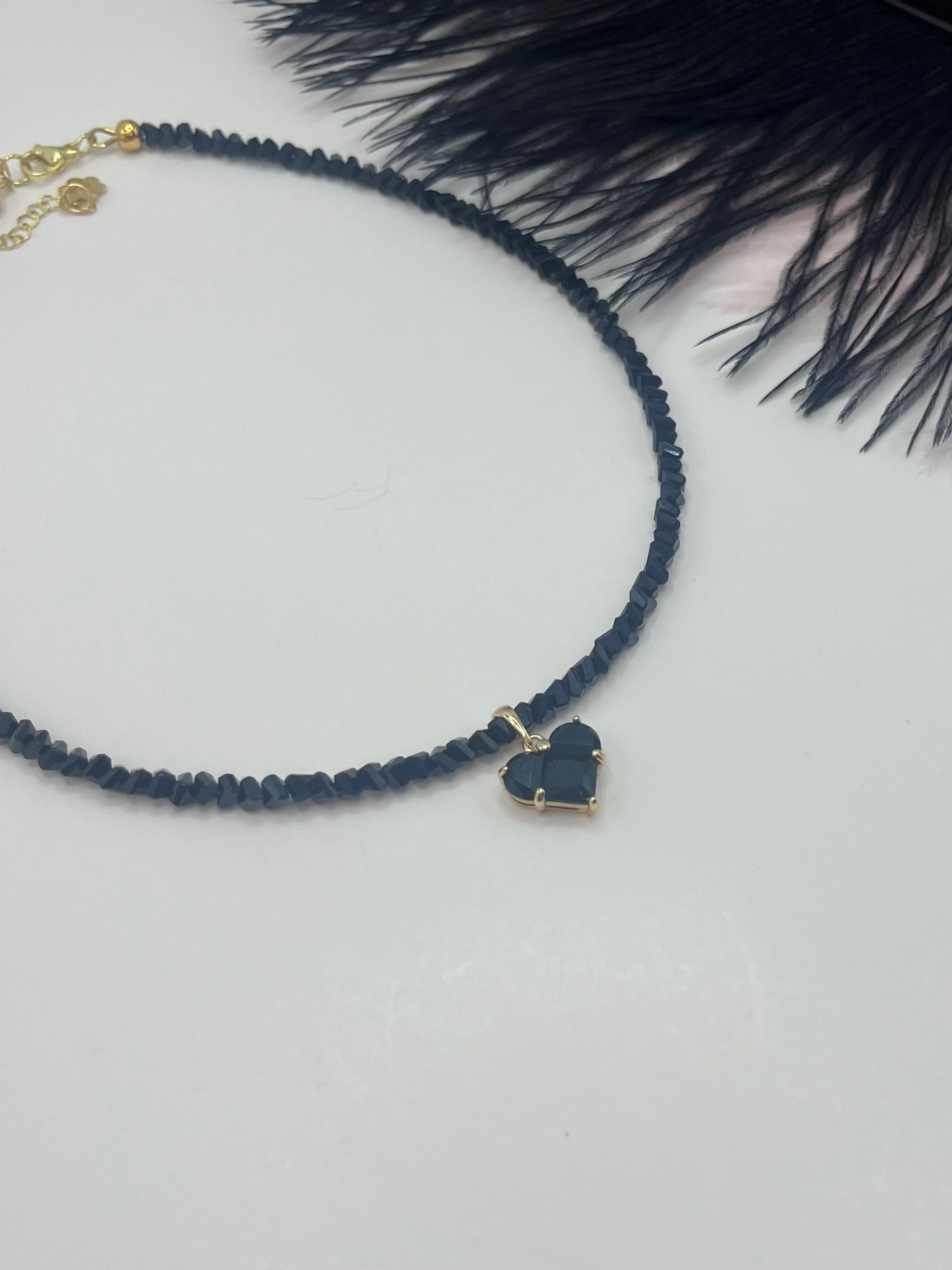 Heart Black Crystal Choker Necklace – 18K Gold Plated, Cubic Zirconia, Nickel Free