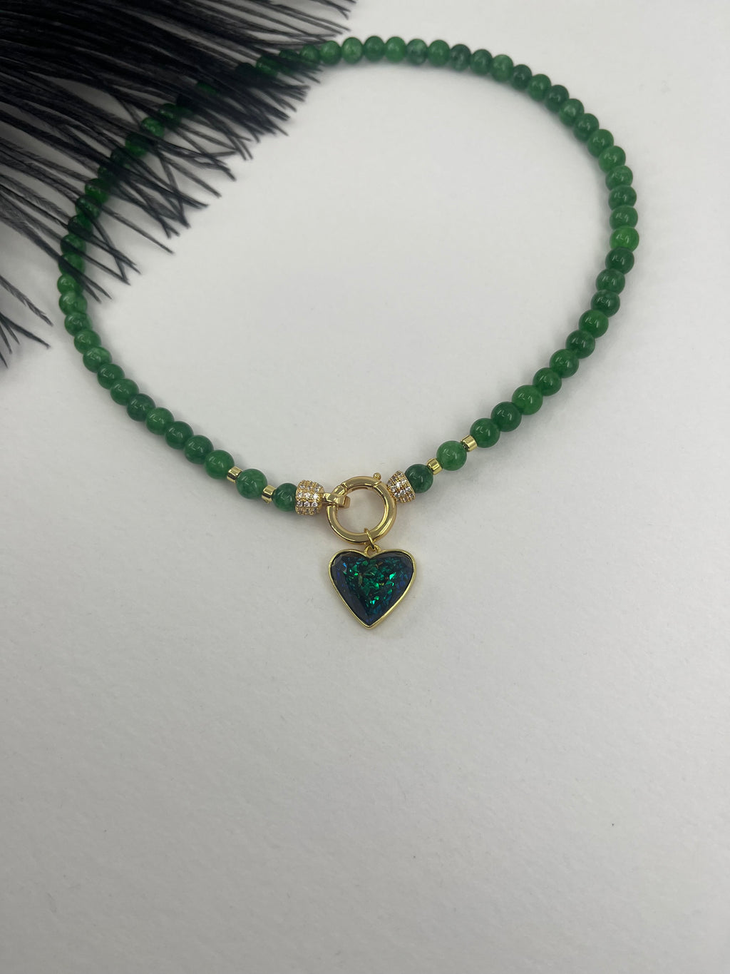 Natural Green Jade Necklace with Heart Pendant