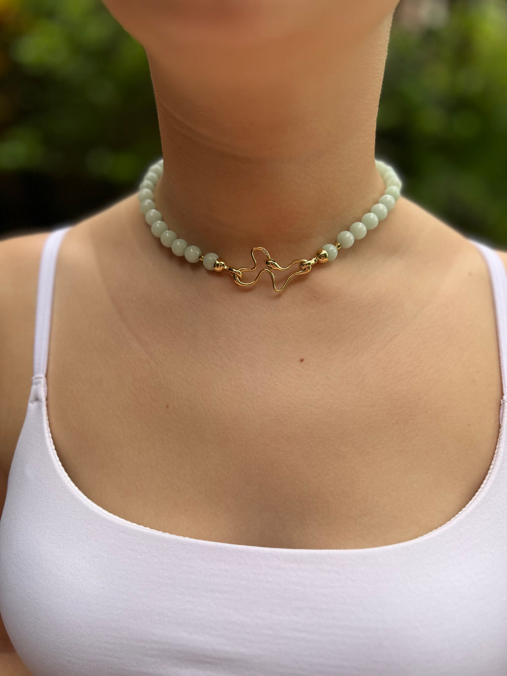 Natural Malaysia Jade Necklace with 18K Gold Snake Clasp