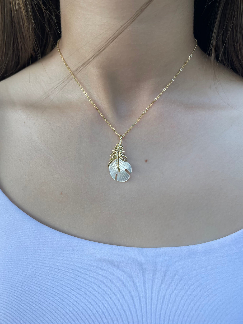 Necklace with 14K gold Feather pendant