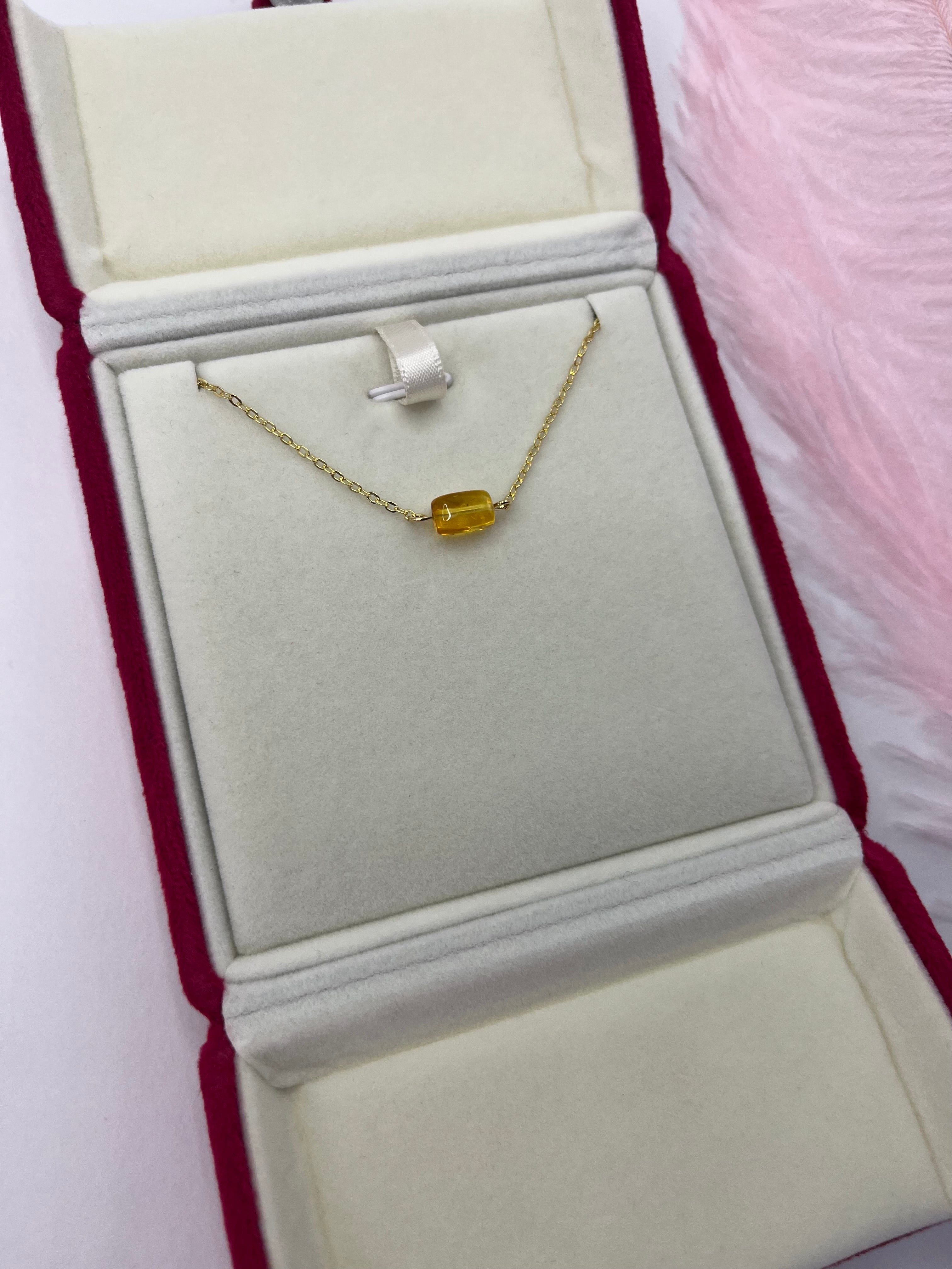 Natural Amber Necklace, chain 18k plated