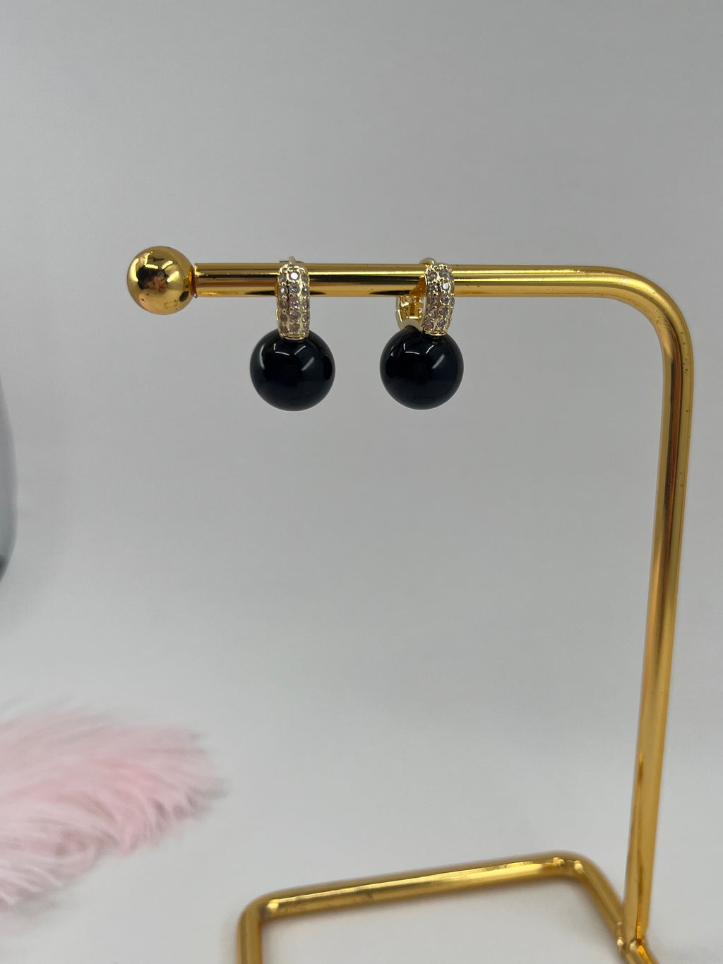 Natural Onyx Gold Zirconia Earrings
