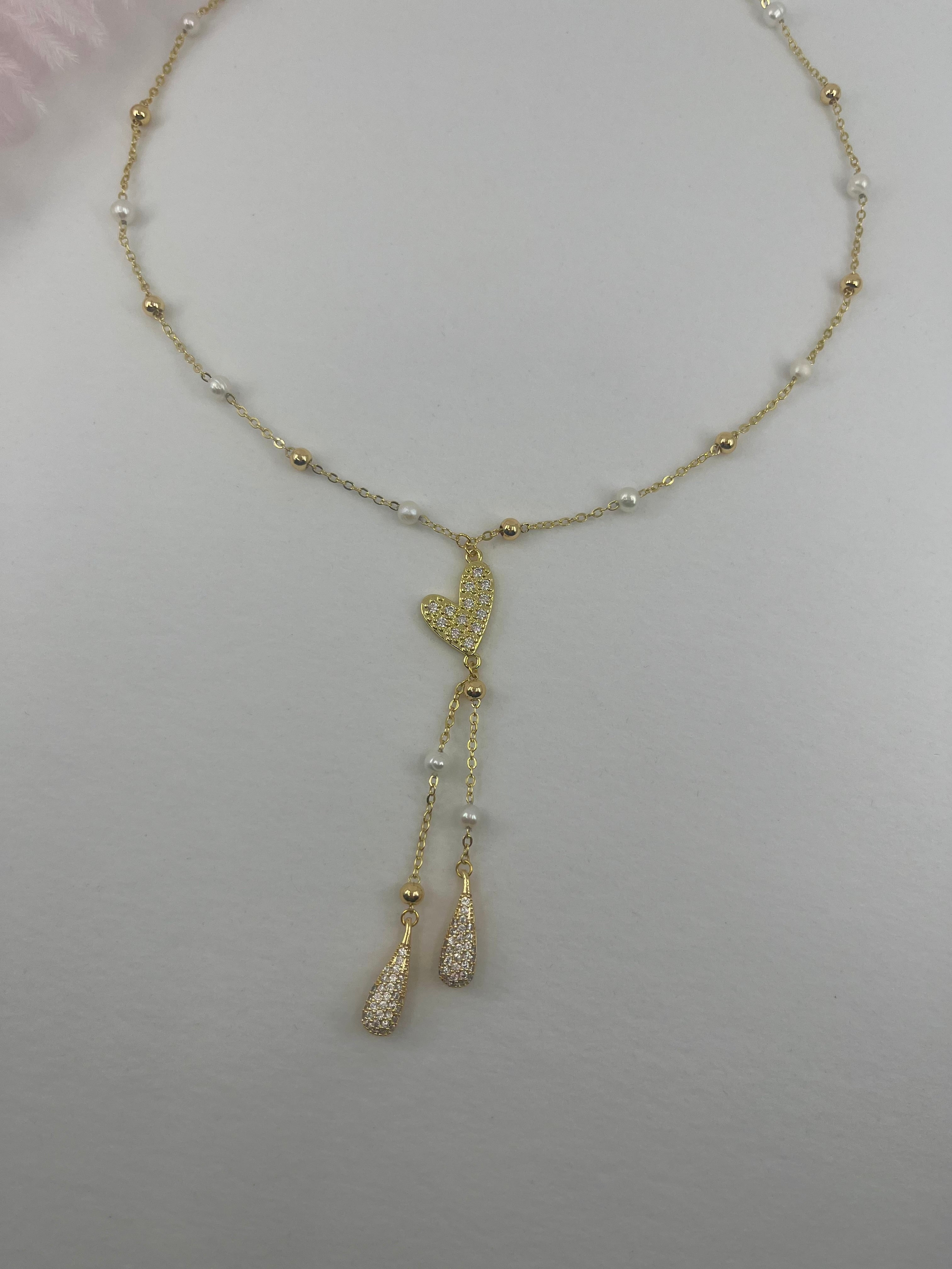 Natural Pearl Y-Necklace, 18k gold plated