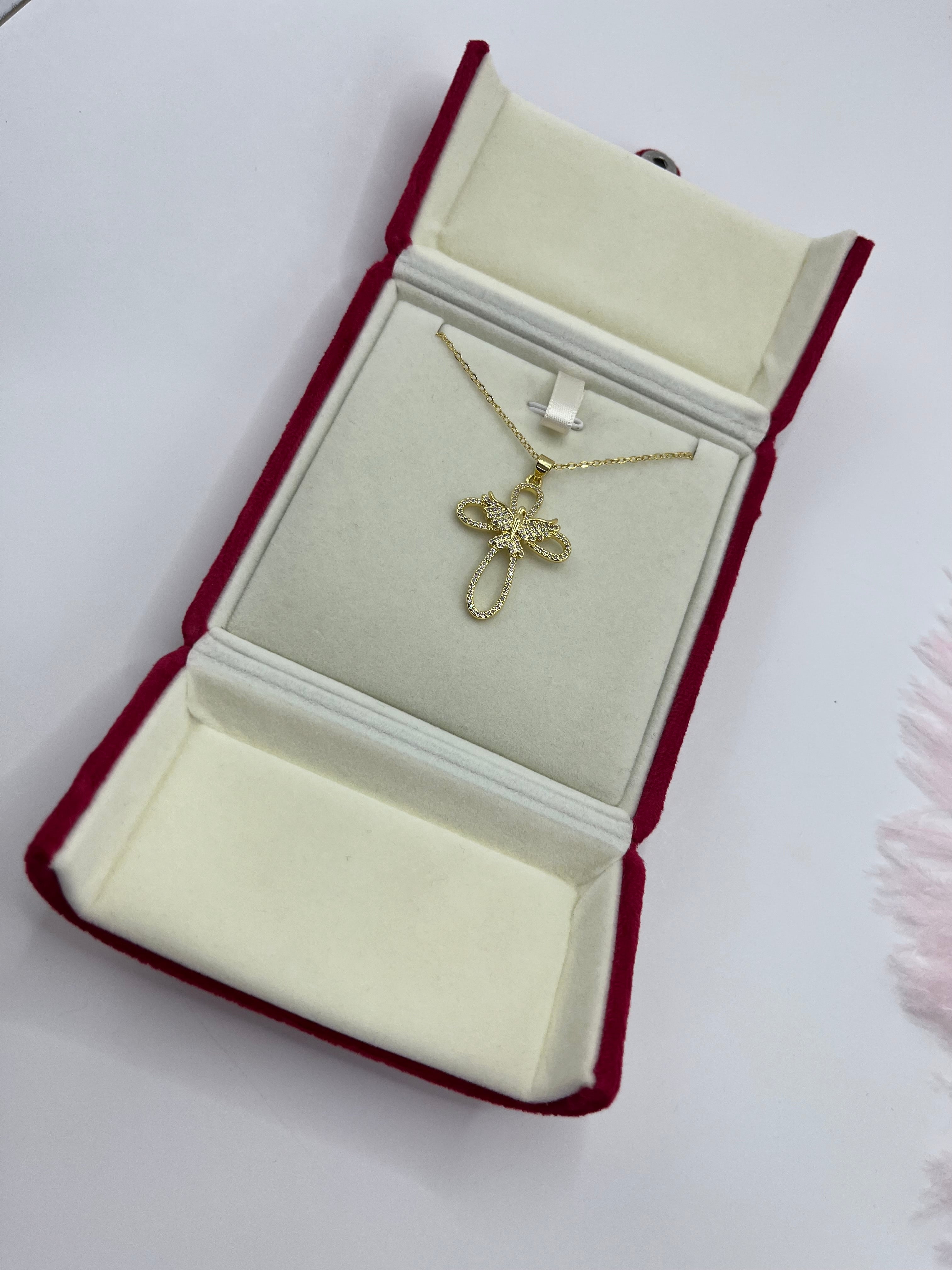 Cross with bird Necklace, Real 18K Gold Plated