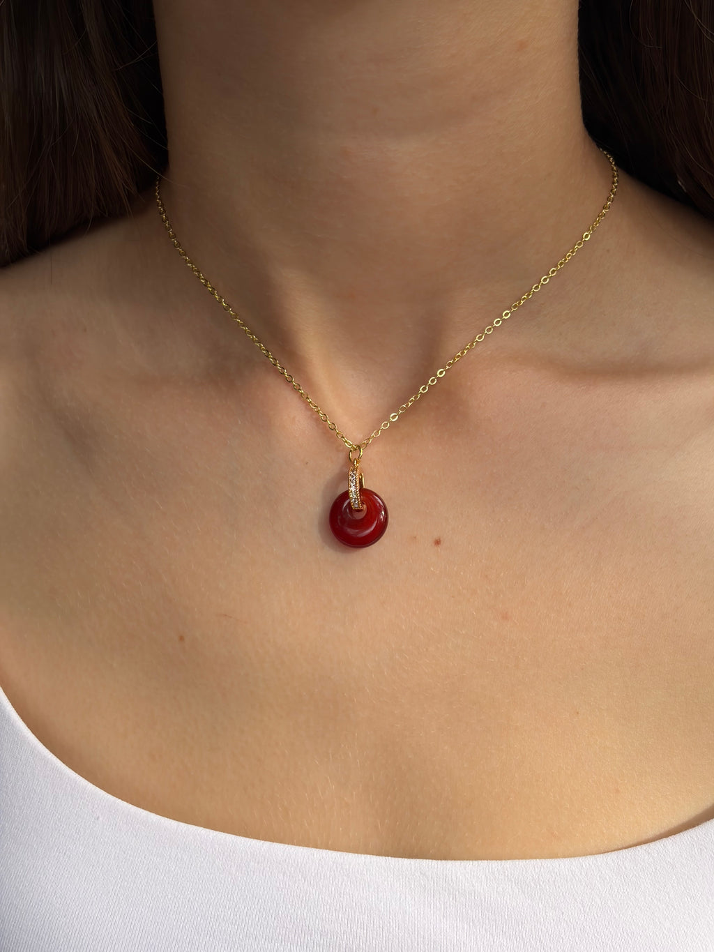 Red Agate donut Earrings and necklace,18K Gold Plated