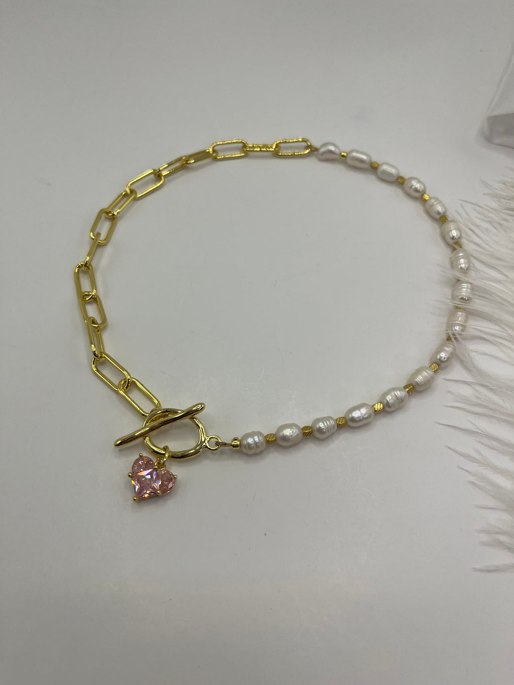 Asymmetrical Pearl Choker Necklace with earrings : 18K Gold Plated