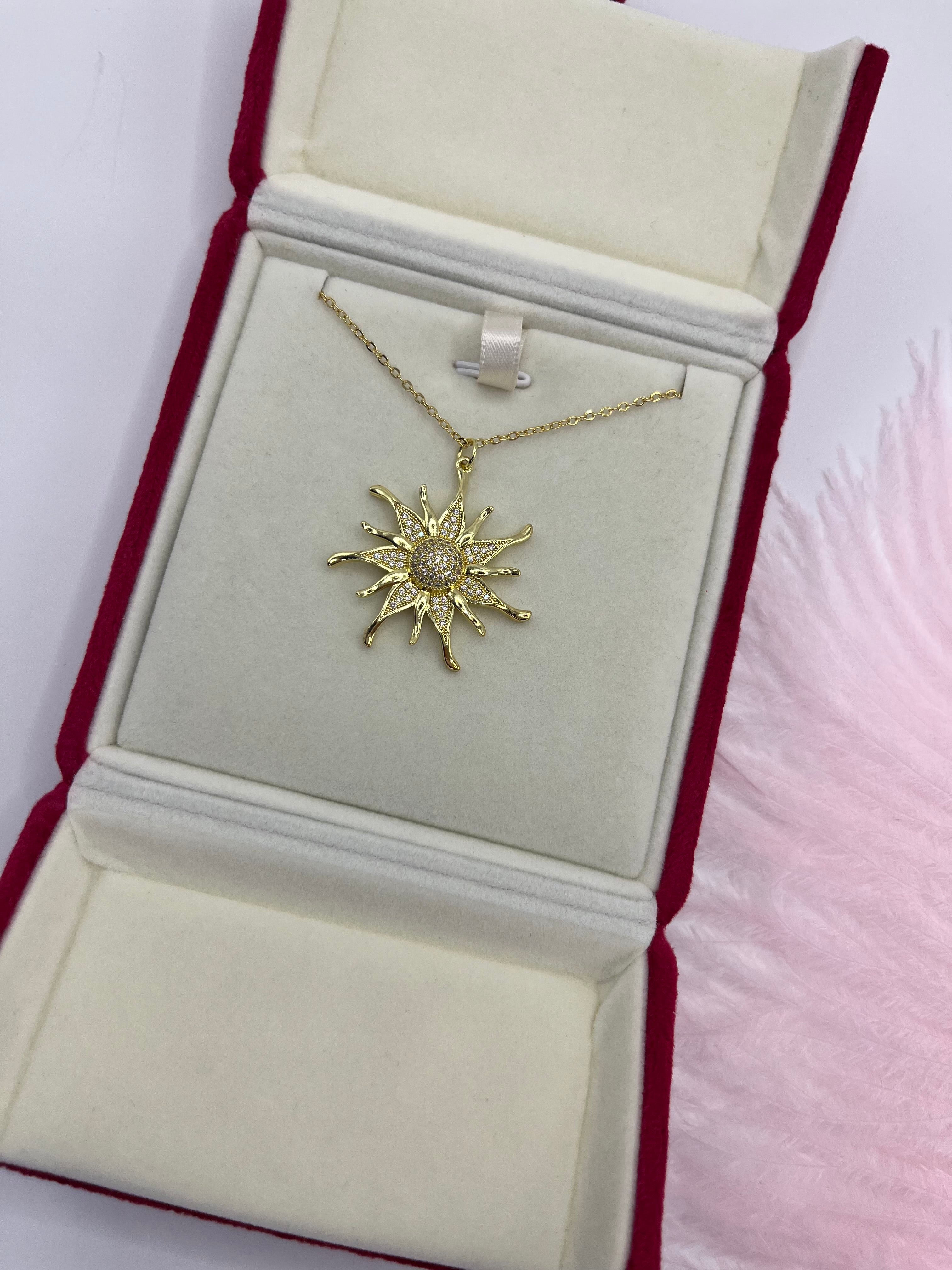Sun Necklace, Real 18K Gold Plated
