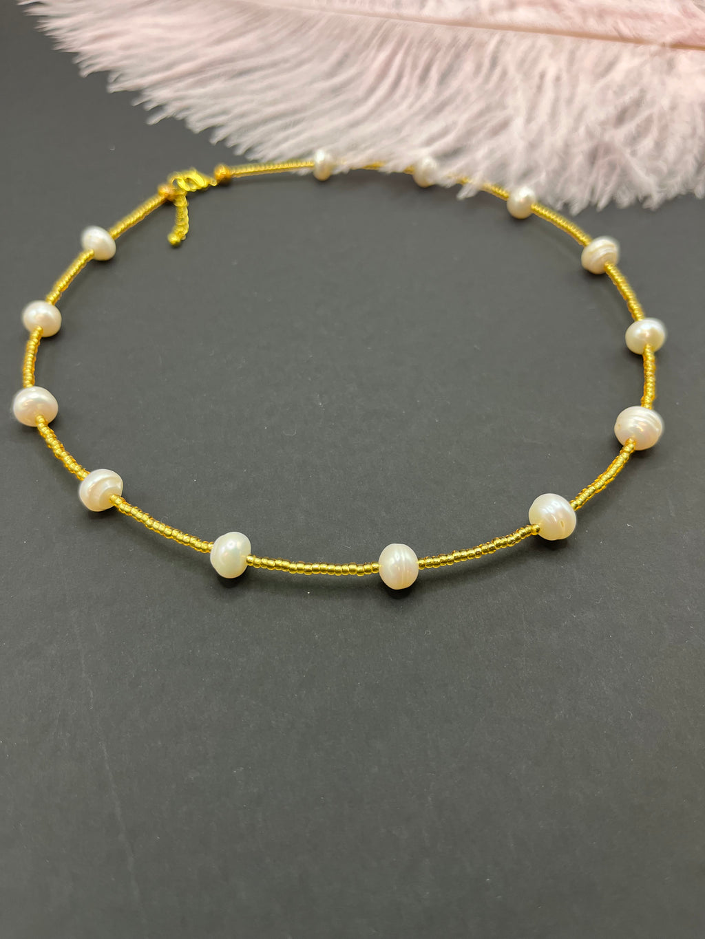 Freshwater Pearl & Miyuki Glass Bead Necklace – 18K Gold Plated Clasp
