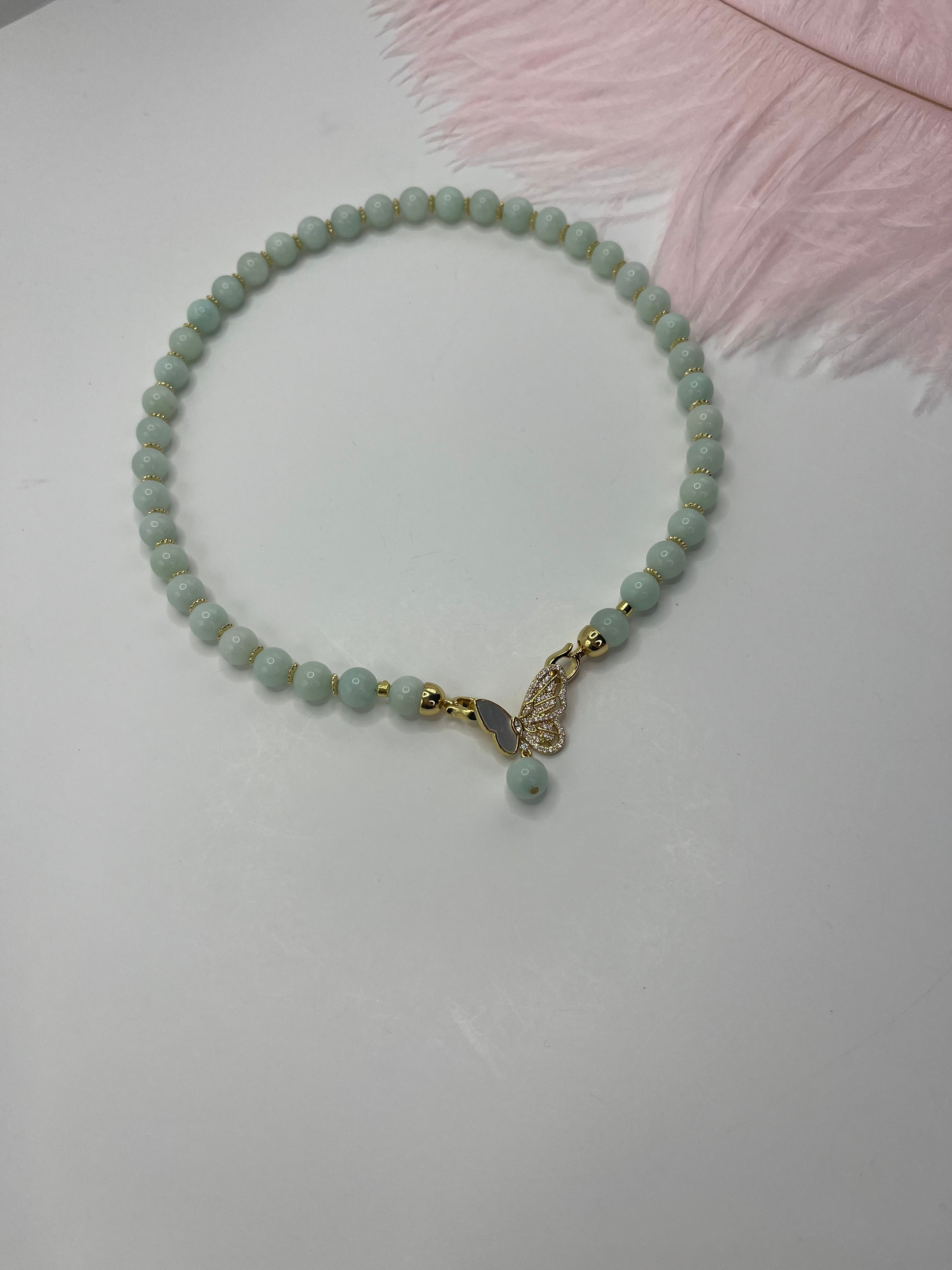 Natural Malaysia Jade Necklace with 18K Gold Butterfly Clasp