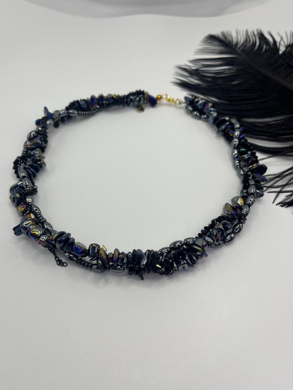 Layered Hematite choker necklace