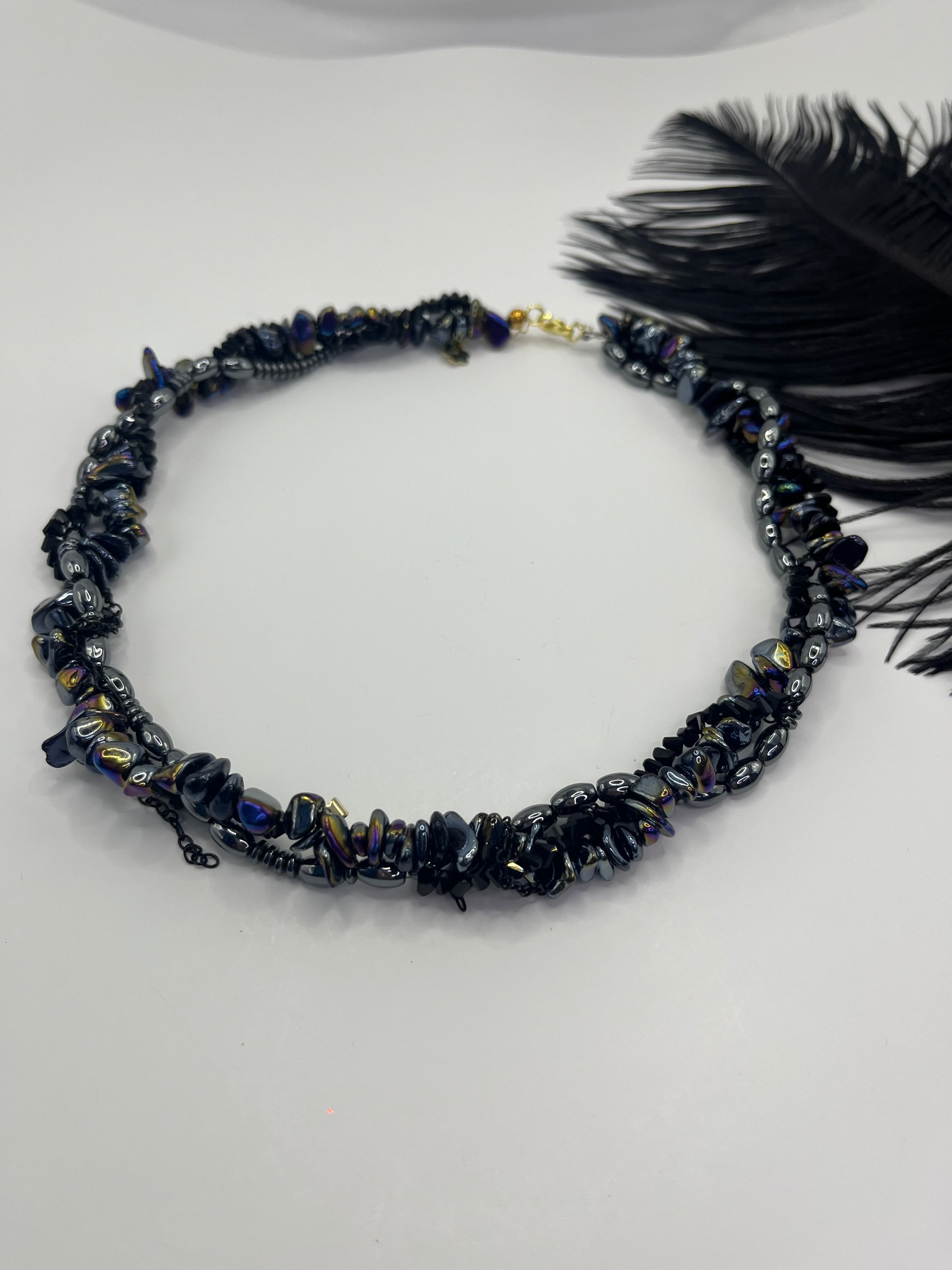 Layered Hematite choker necklace