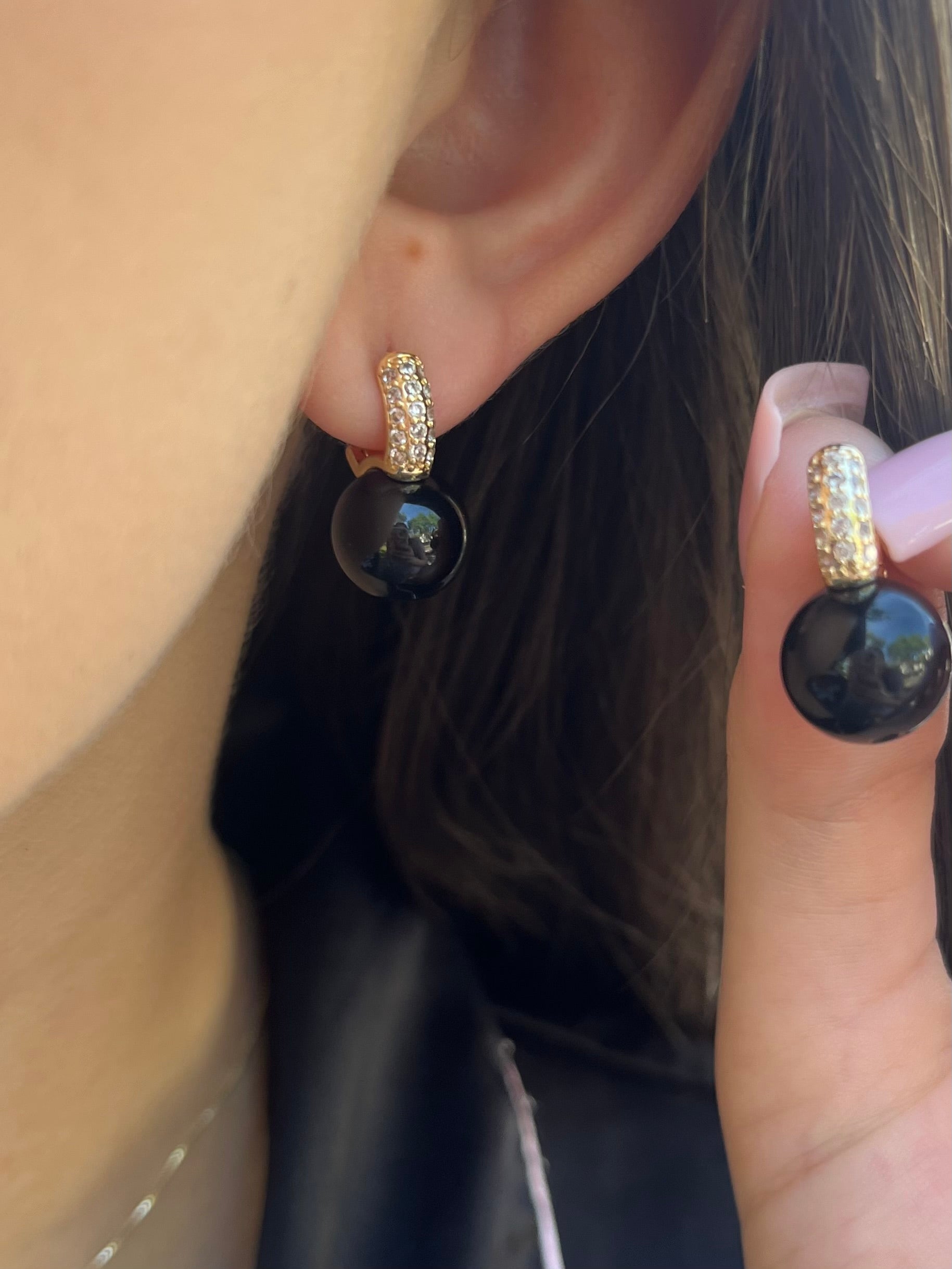 Natural Onyx Gold Zirconia Earrings