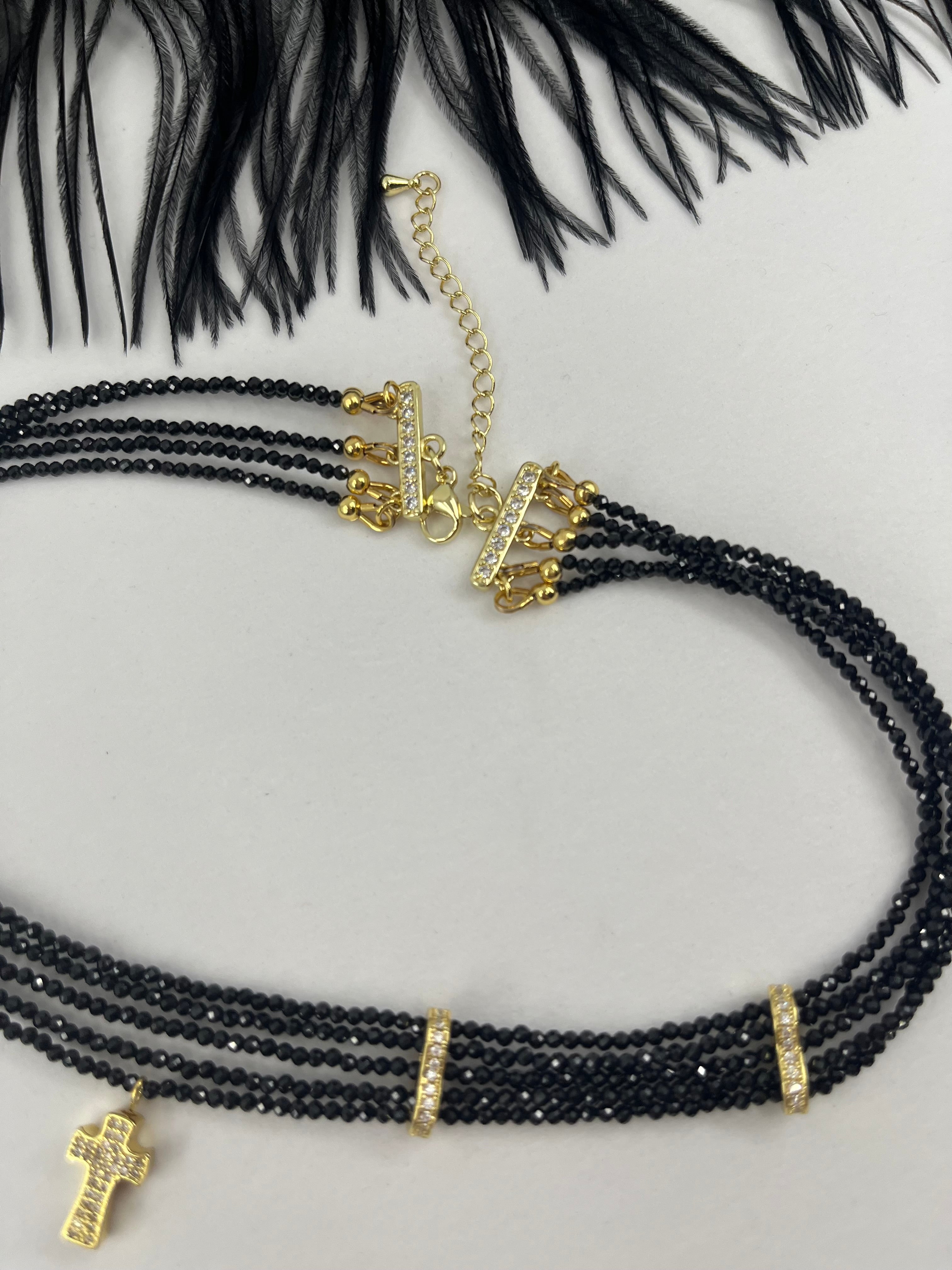 Layered Spinel choker, zirconia 18K Gold Plated spacer and clasp