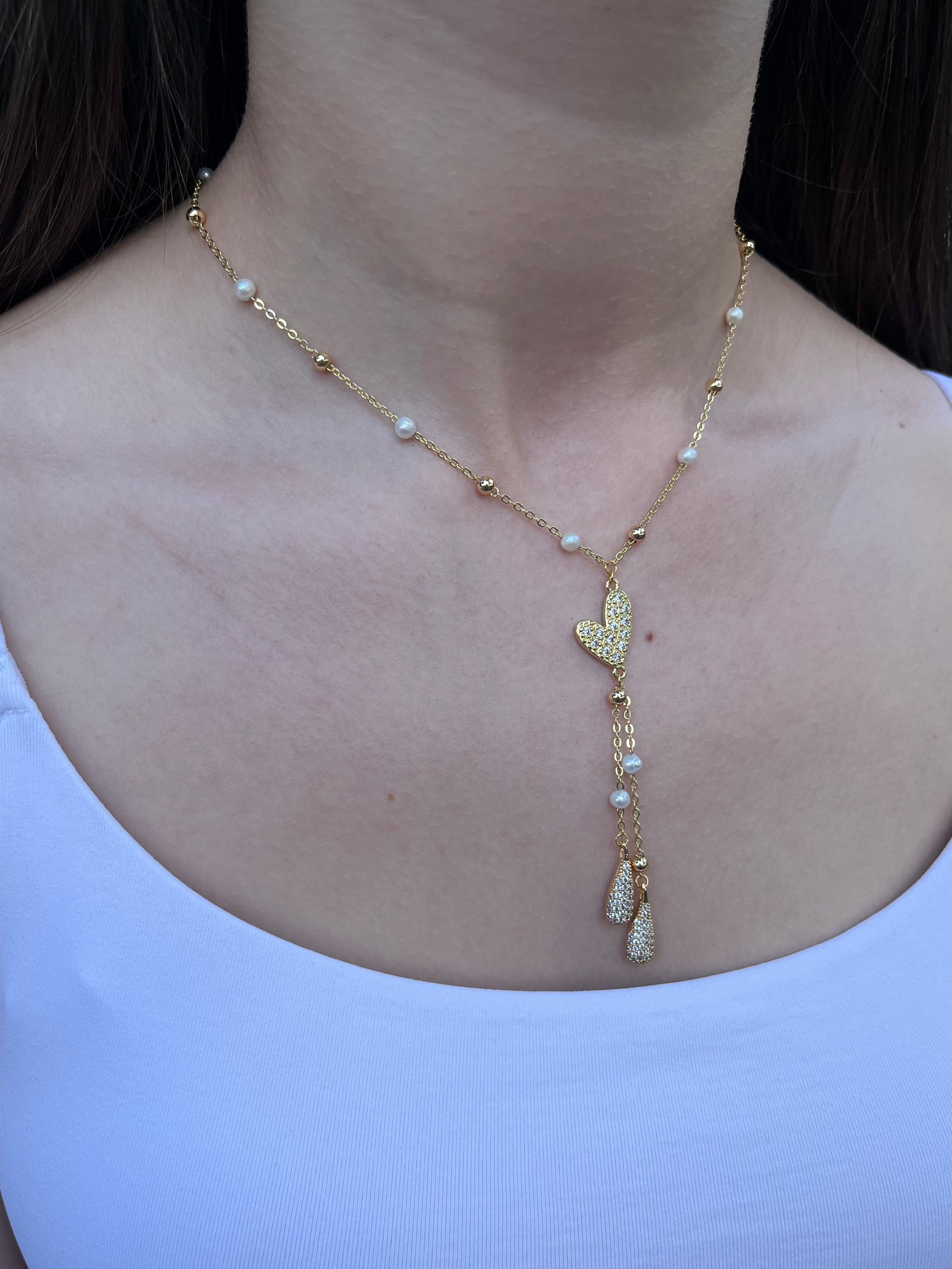 Natural Pearl Y-Necklace, 18k gold plated