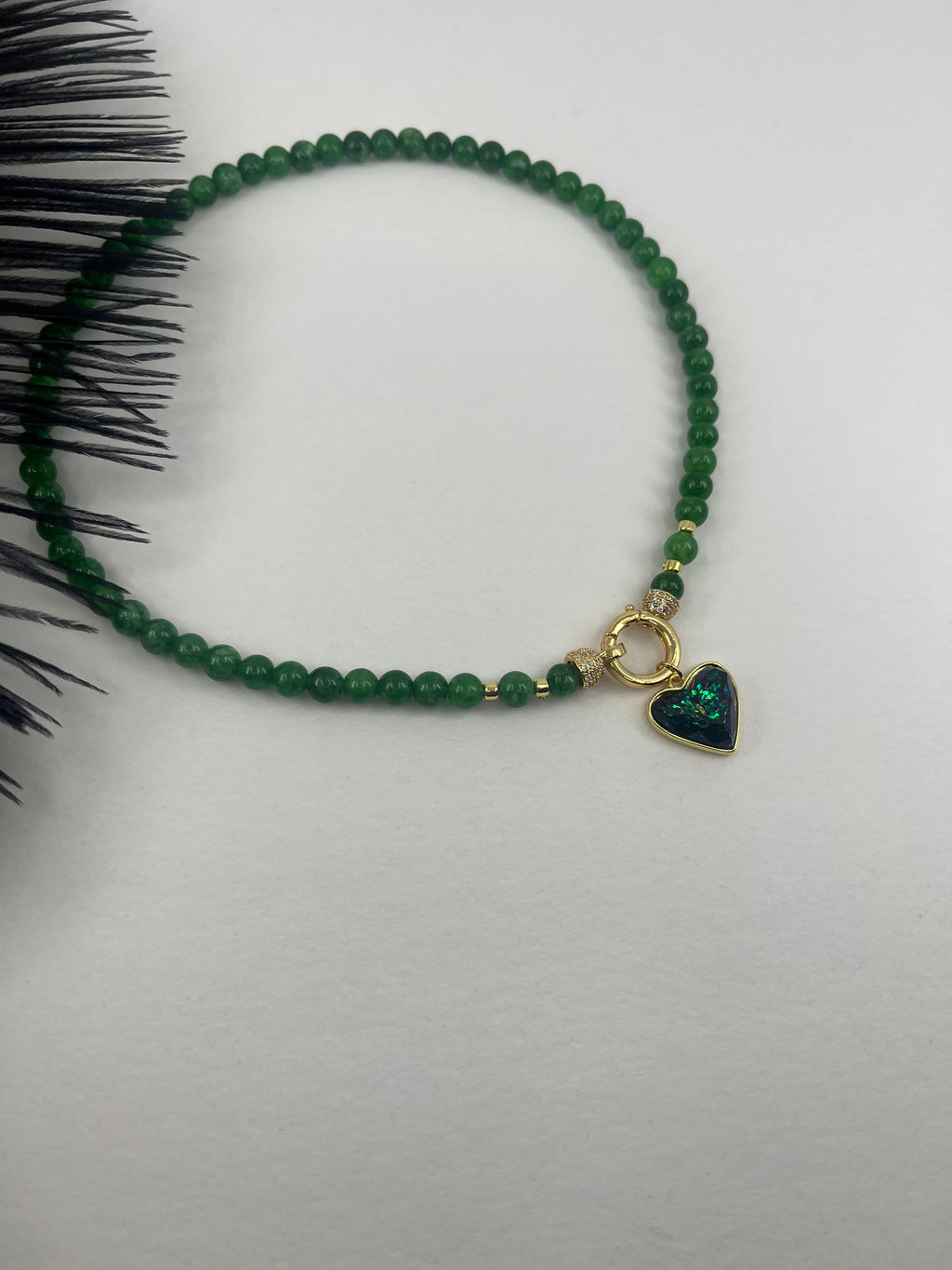 Natural Green Jade Necklace with Heart Pendant