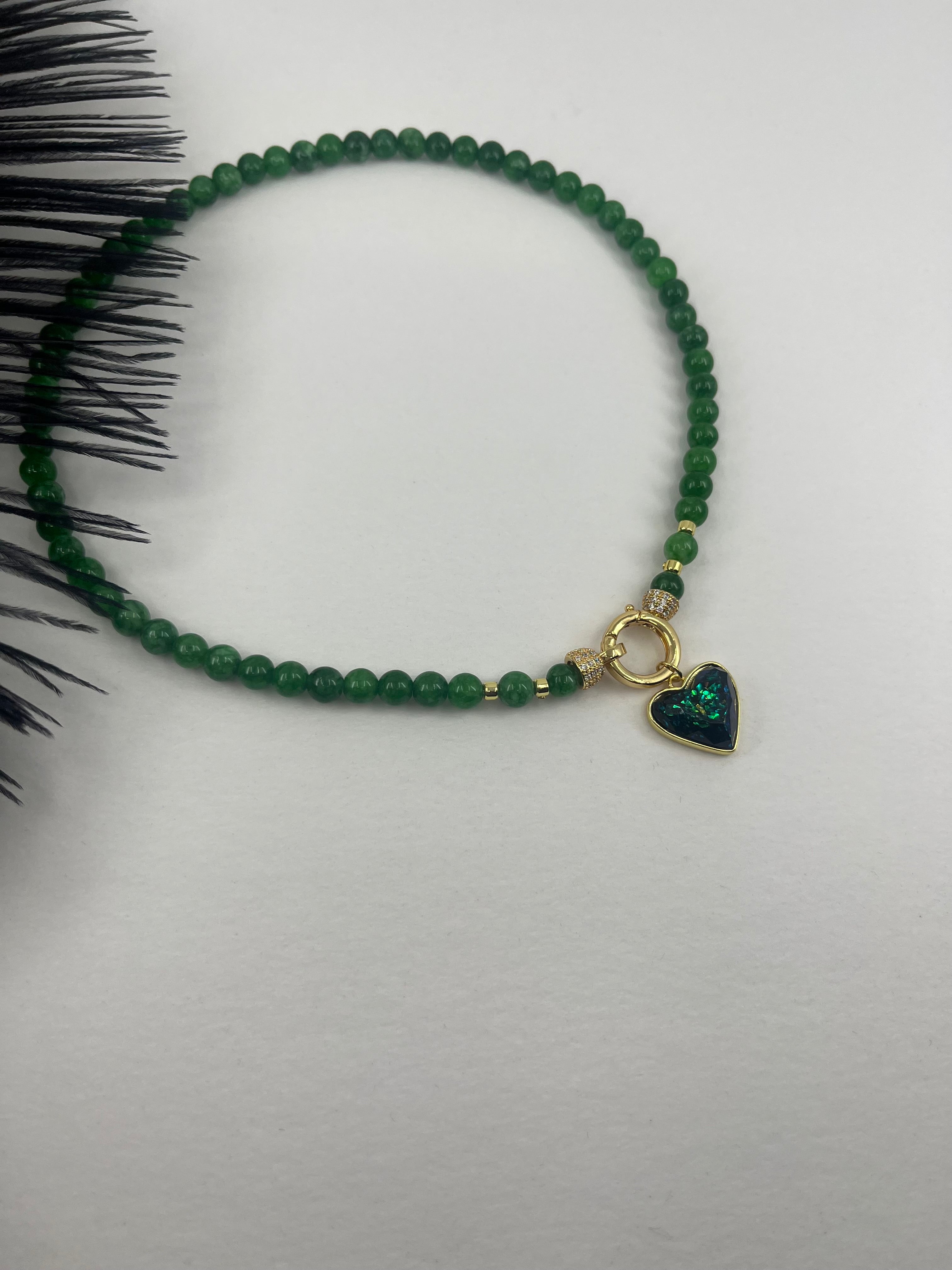 Natural Green Jade Necklace with Heart Pendant