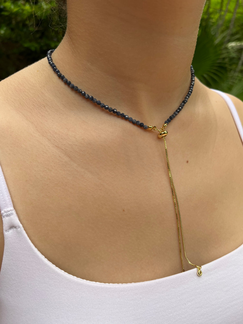 Sapphire Slider Y-Necklace, 18k gold plated