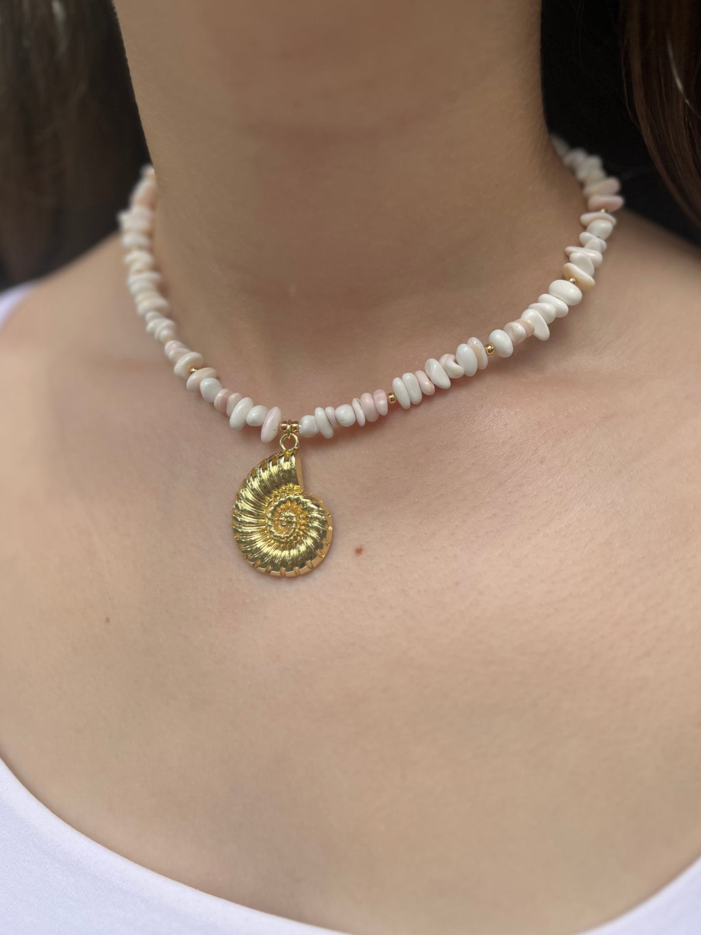Natural Shell Necklace with Conch Charm, 18K Gold Plated