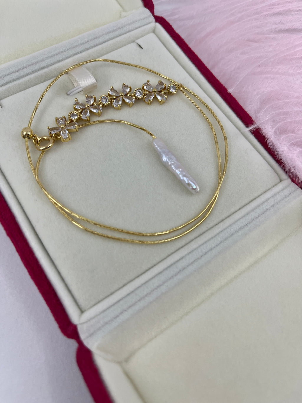 Baroque Pearl and zirconia Y-Necklace, 18k gold plated